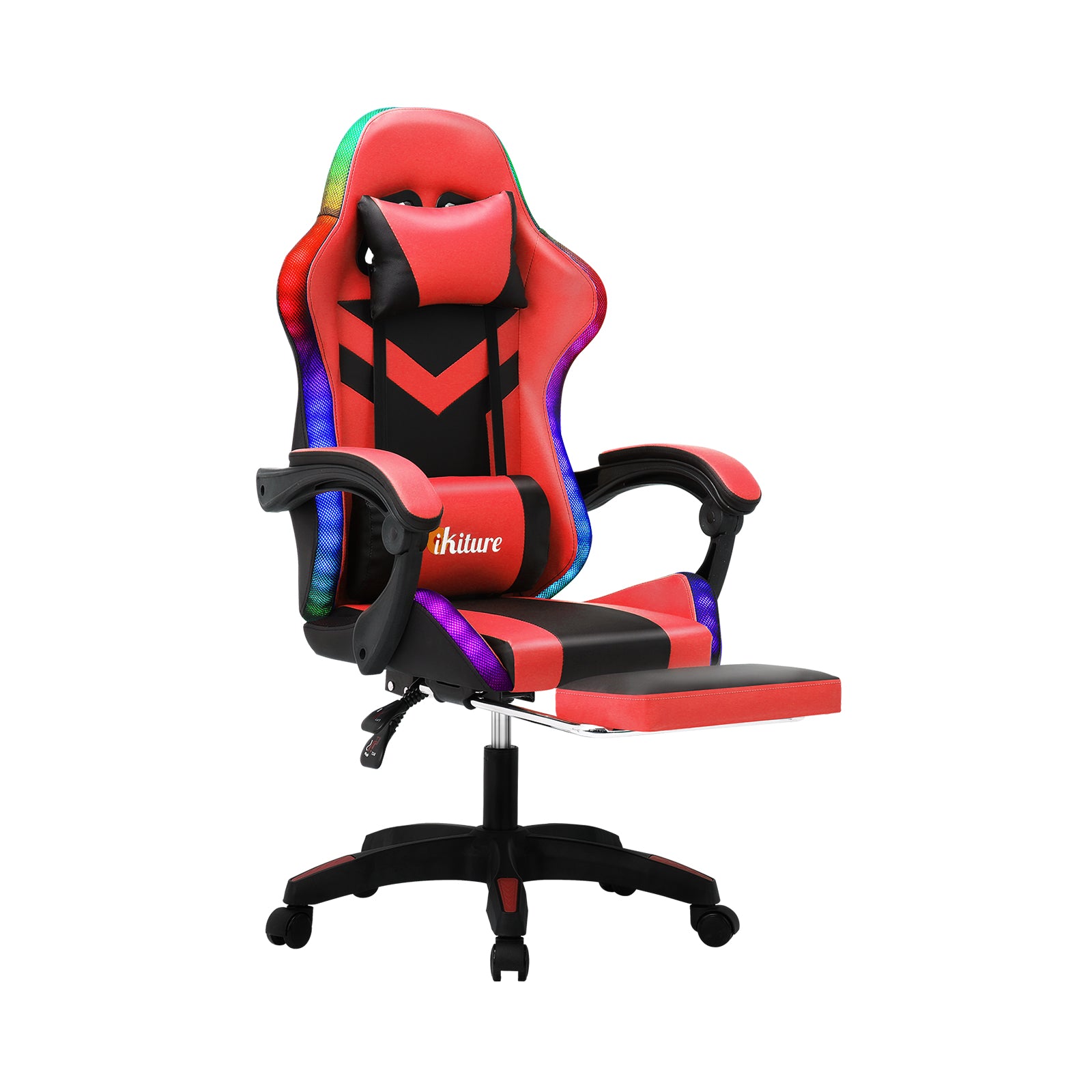 Oikiture Gaming Chair 7 RGB LED 8 Points Massage Racing Recliner Office Computer