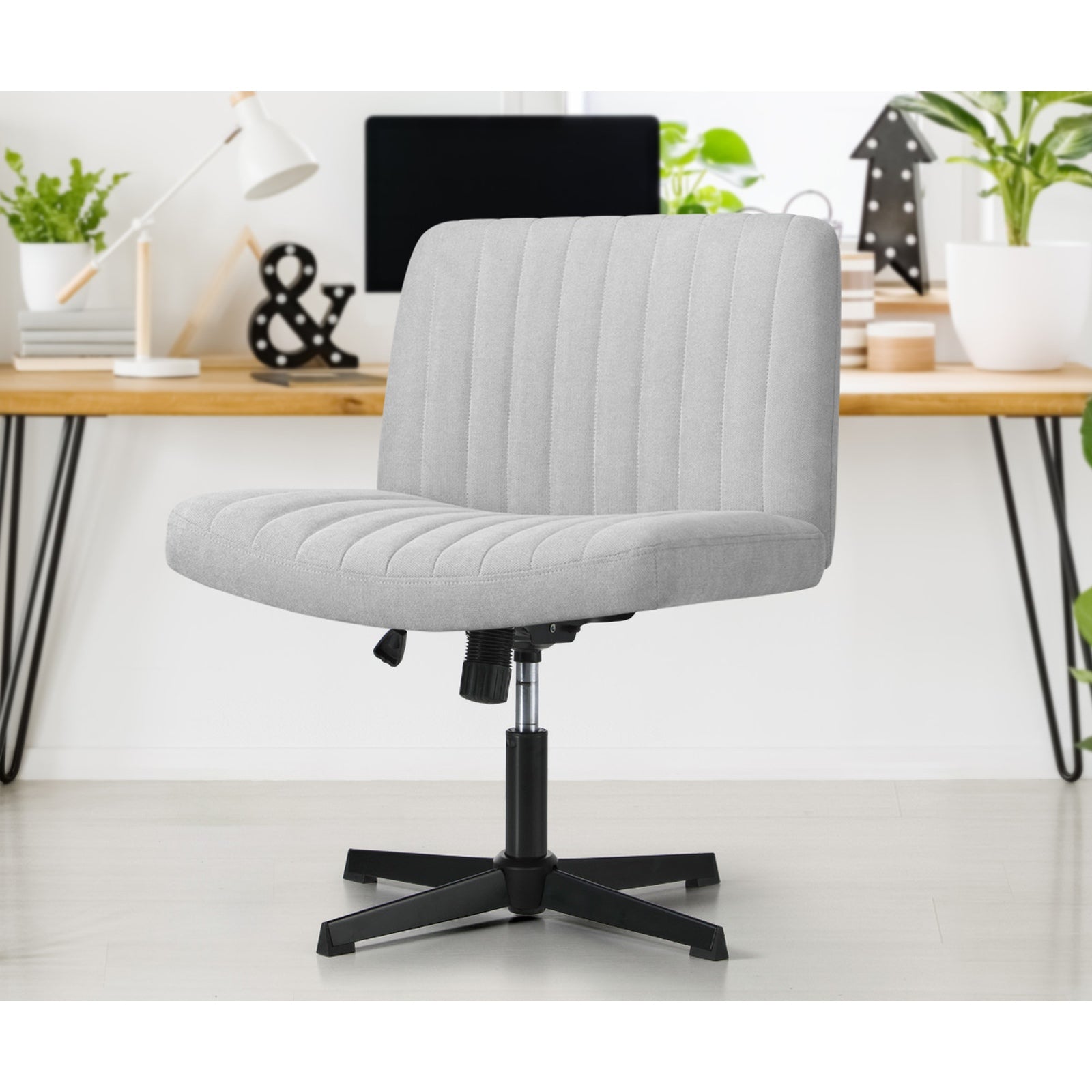 Oikiture Mid Back Armless Office Desk Chair Height Adjustable Wide Seat Grey - Sunyee