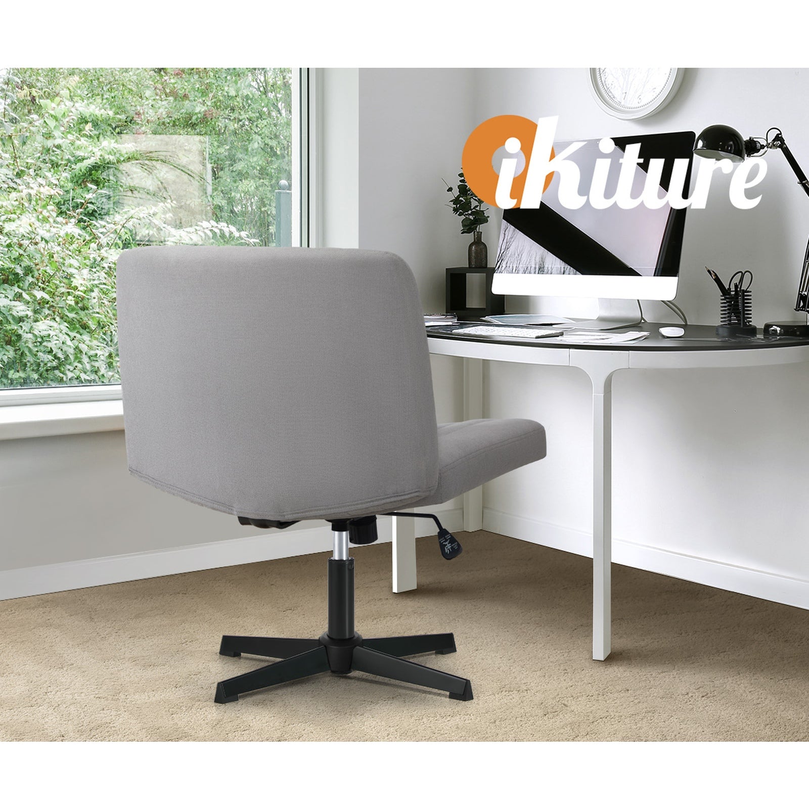 Oikiture Mid Back Armless Office Desk Chair Height Adjustable Wide Seat Grey - Sunyee
