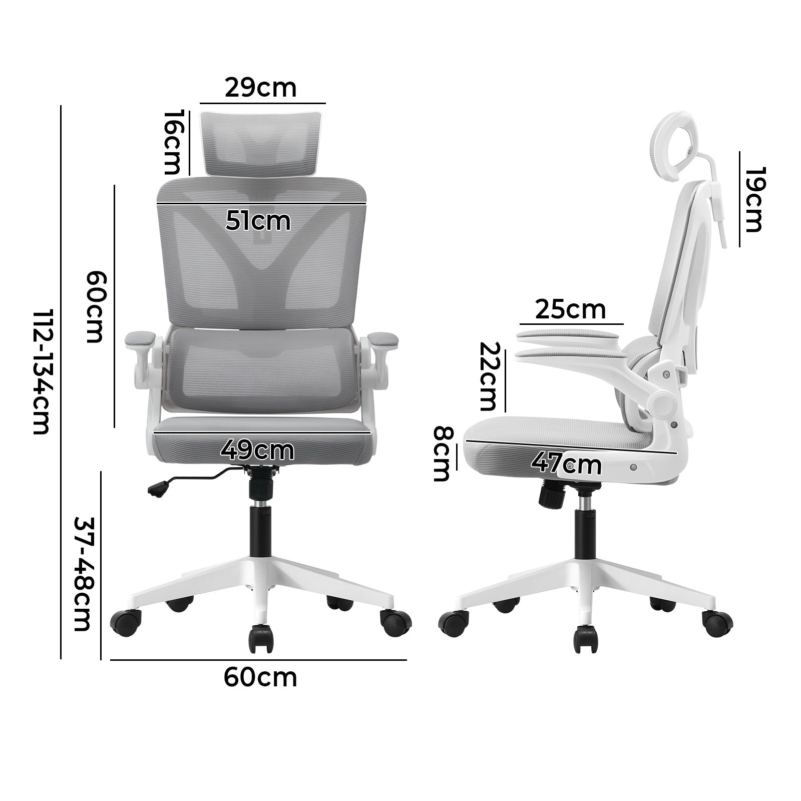 Oikiture Mesh Office Chair Adjustable Lumbar Support Reclining D-Shape White - Sunyee