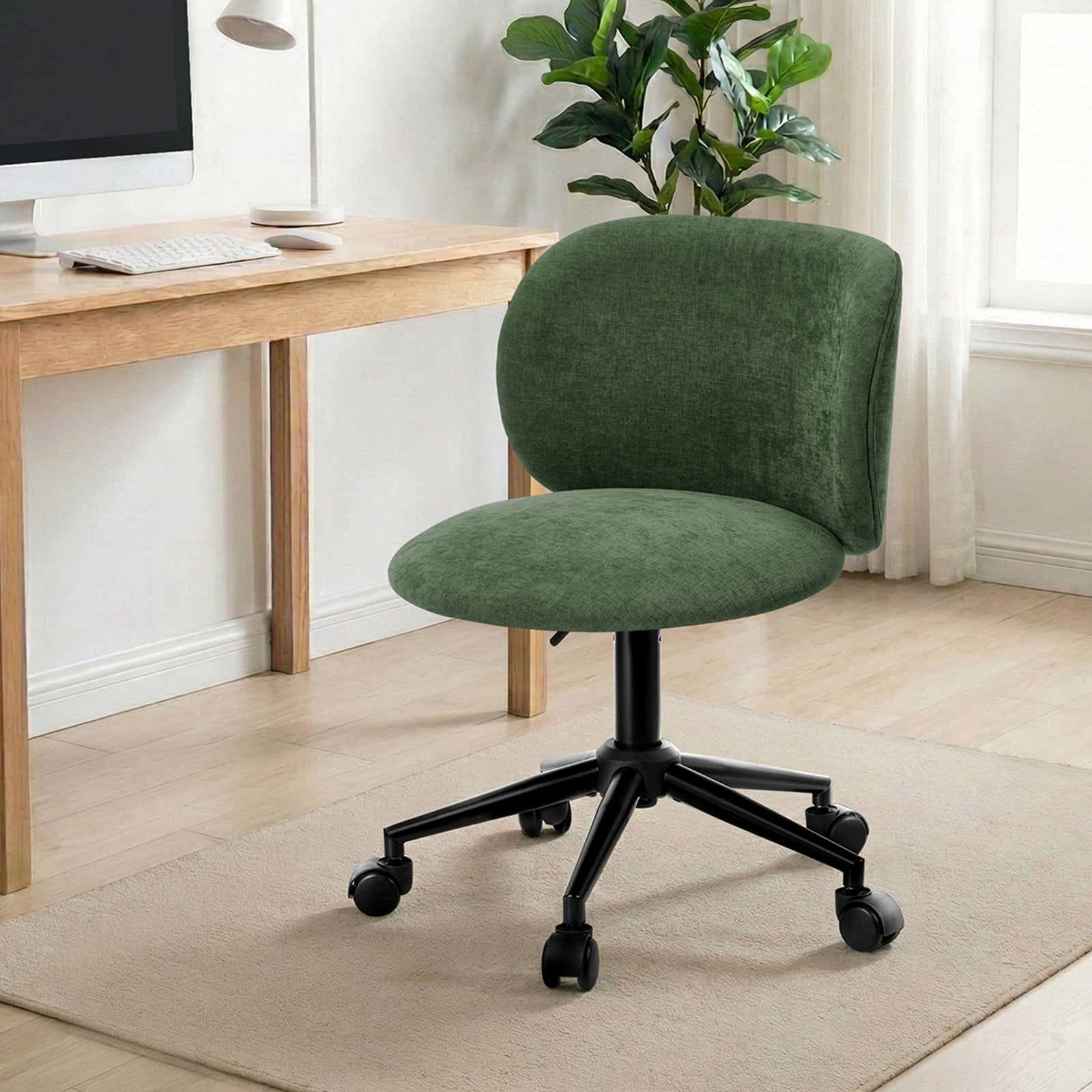 Oikiture Office Chair Armless Mid Back Swivel Ergonomic Chair Wheels Green - Sunyee