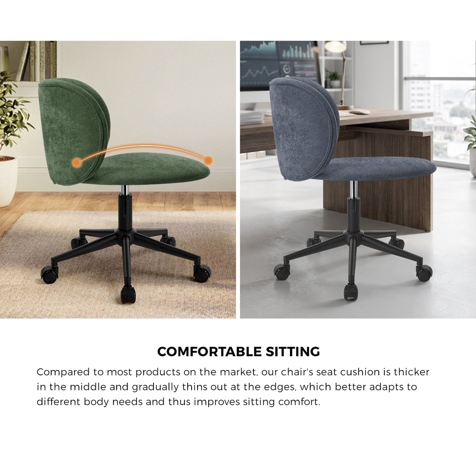 Oikiture Office Chair Armless Mid Back Swivel Ergonomic Chair Wheels Green - Sunyee