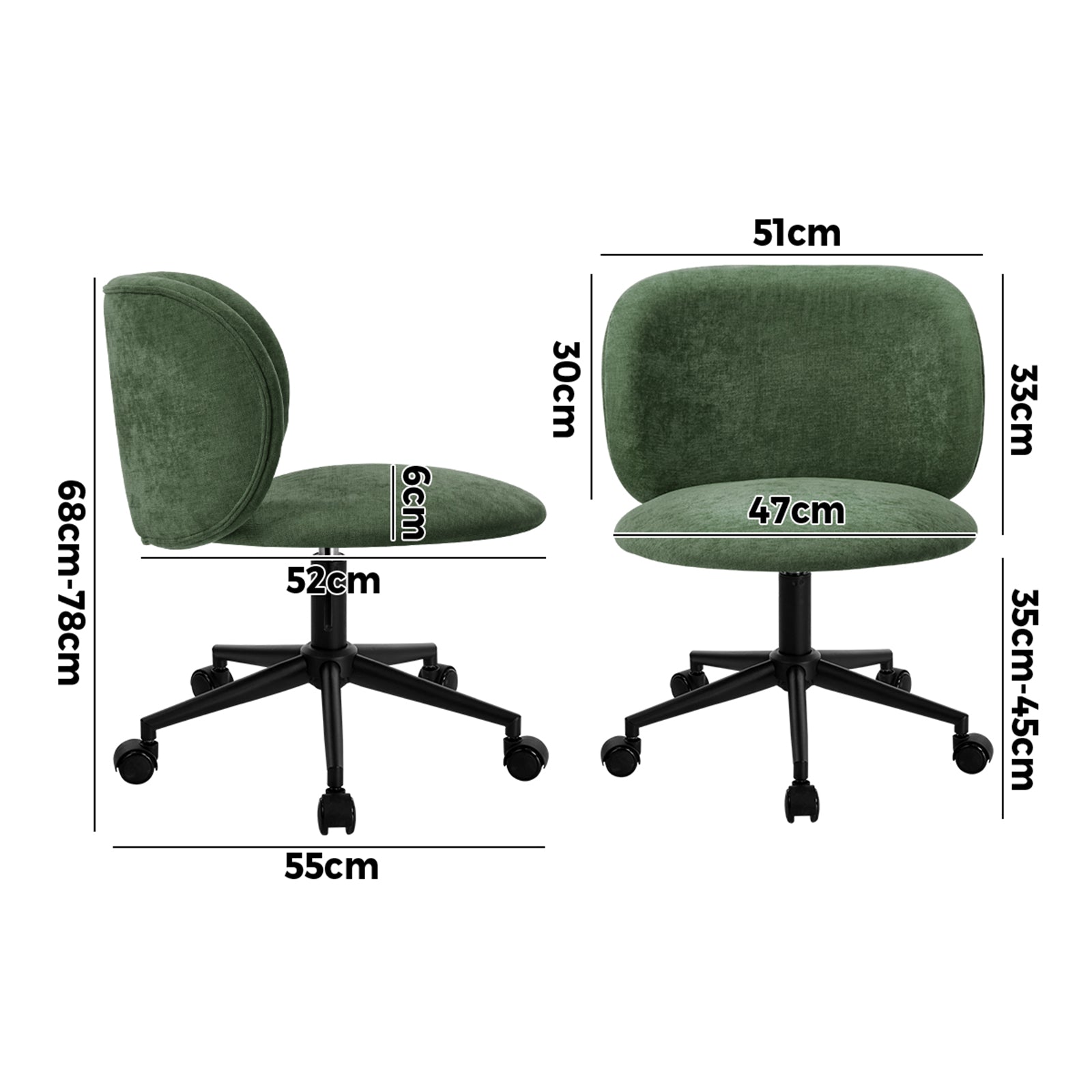 Oikiture Office Chair Armless Mid Back Swivel Ergonomic Chair Wheels Green - Sunyee