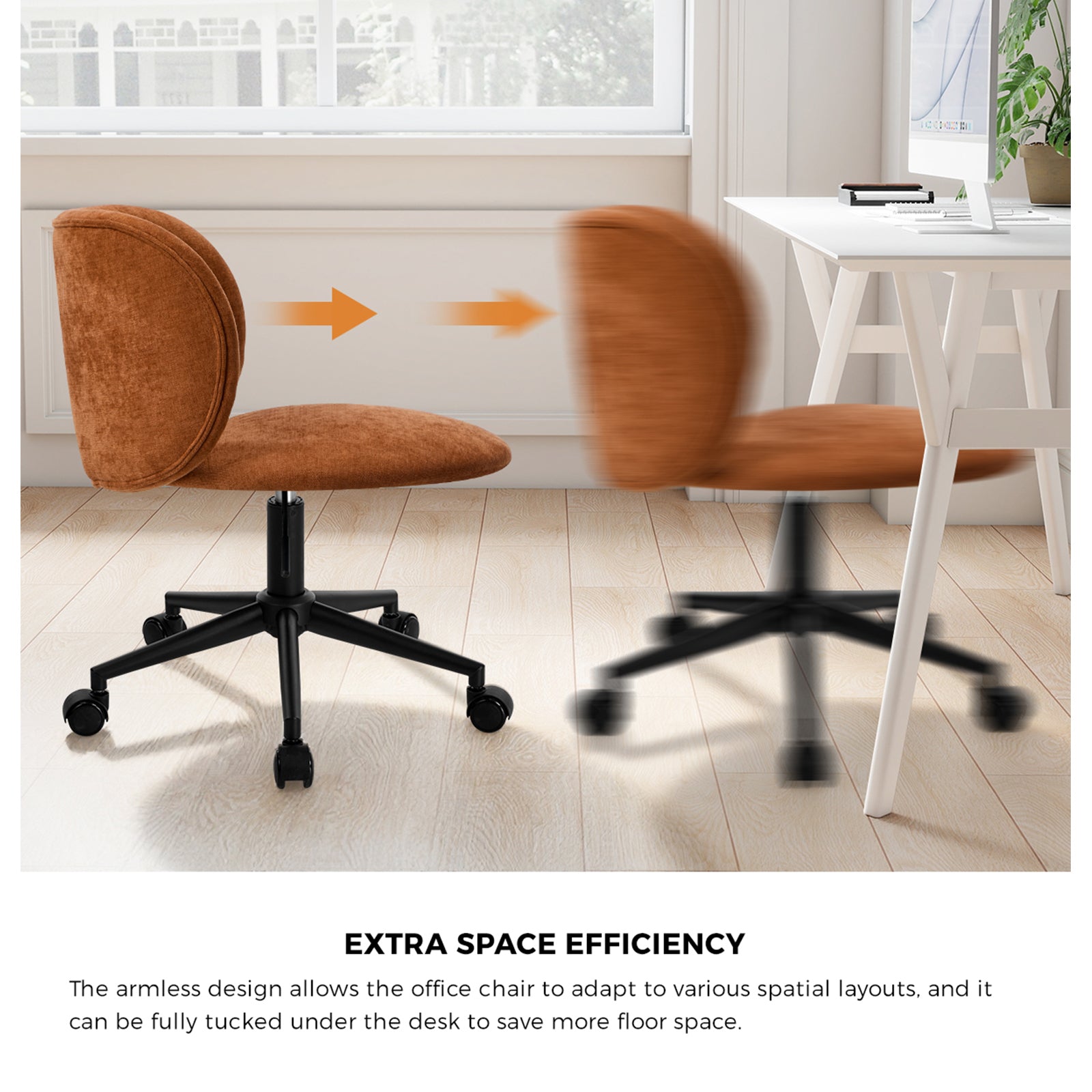 Oikiture Office Chair Armless Mid Back Swivel Ergonomic Chair Wheels Orange - Sunyee