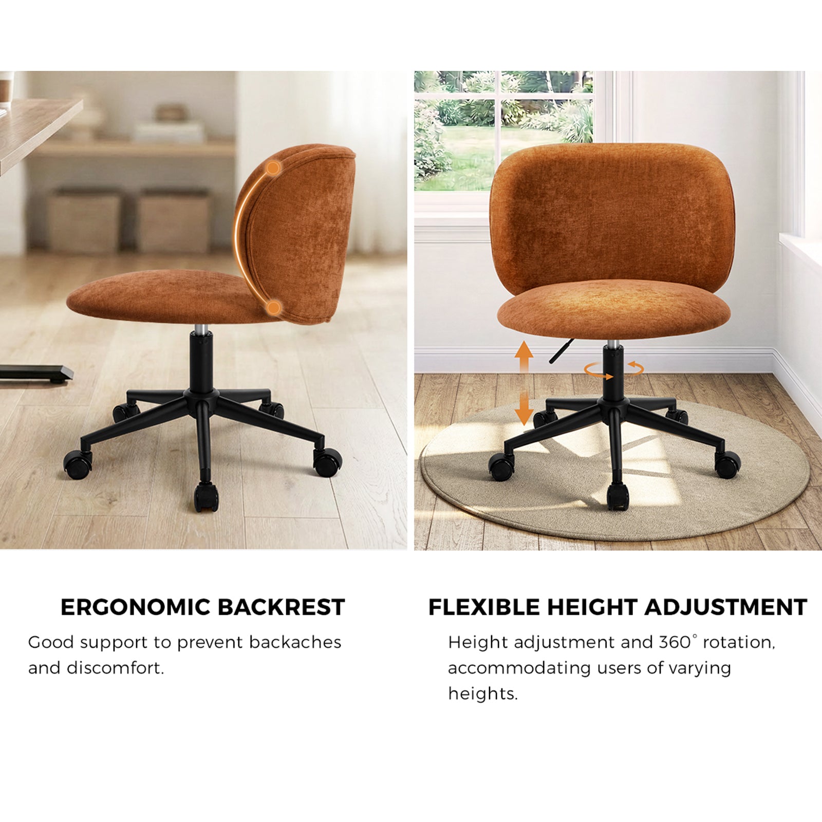 Oikiture Office Chair Armless Mid Back Swivel Ergonomic Chair Wheels Orange - Sunyee