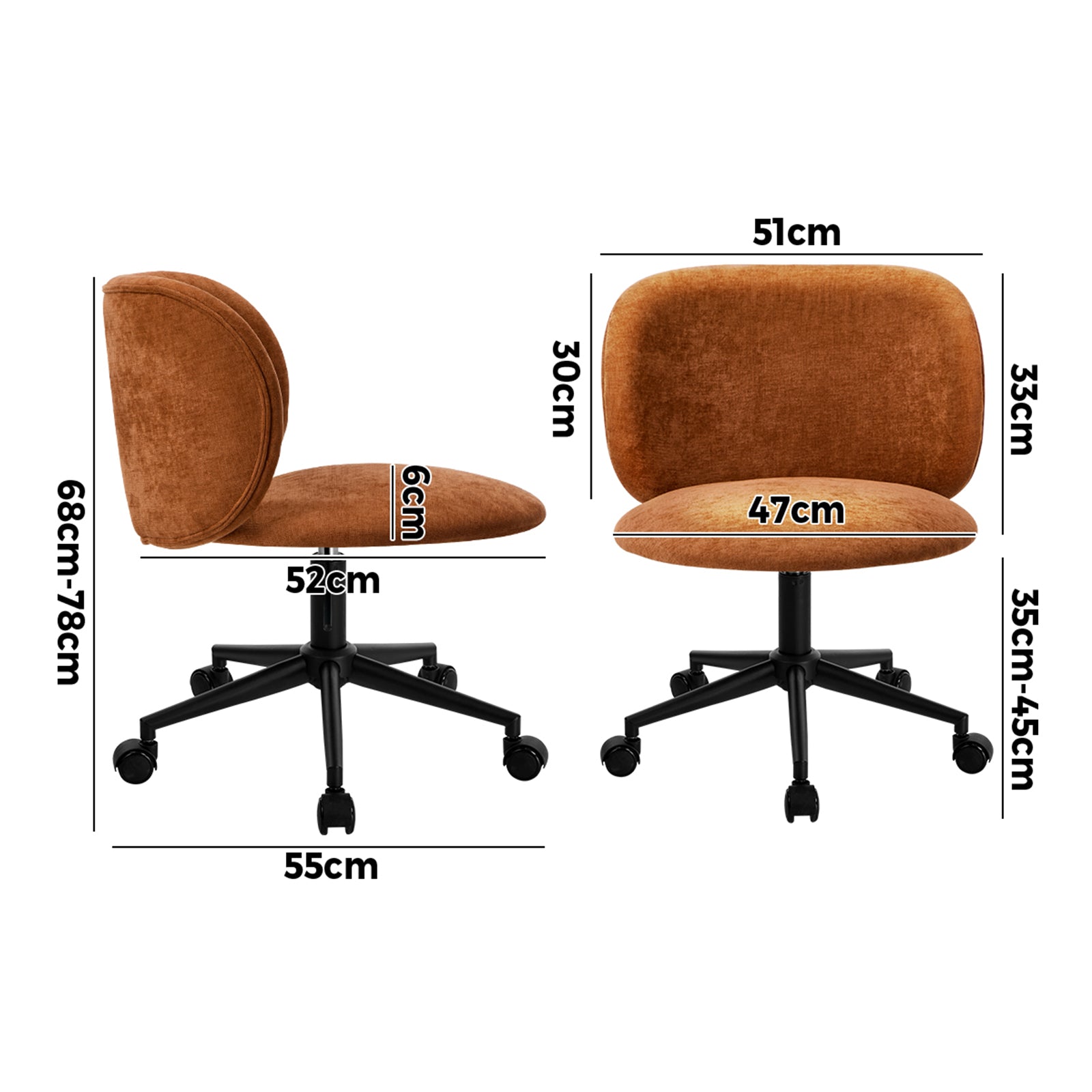 Oikiture Office Chair Armless Mid Back Swivel Ergonomic Chair Wheels Orange - Sunyee