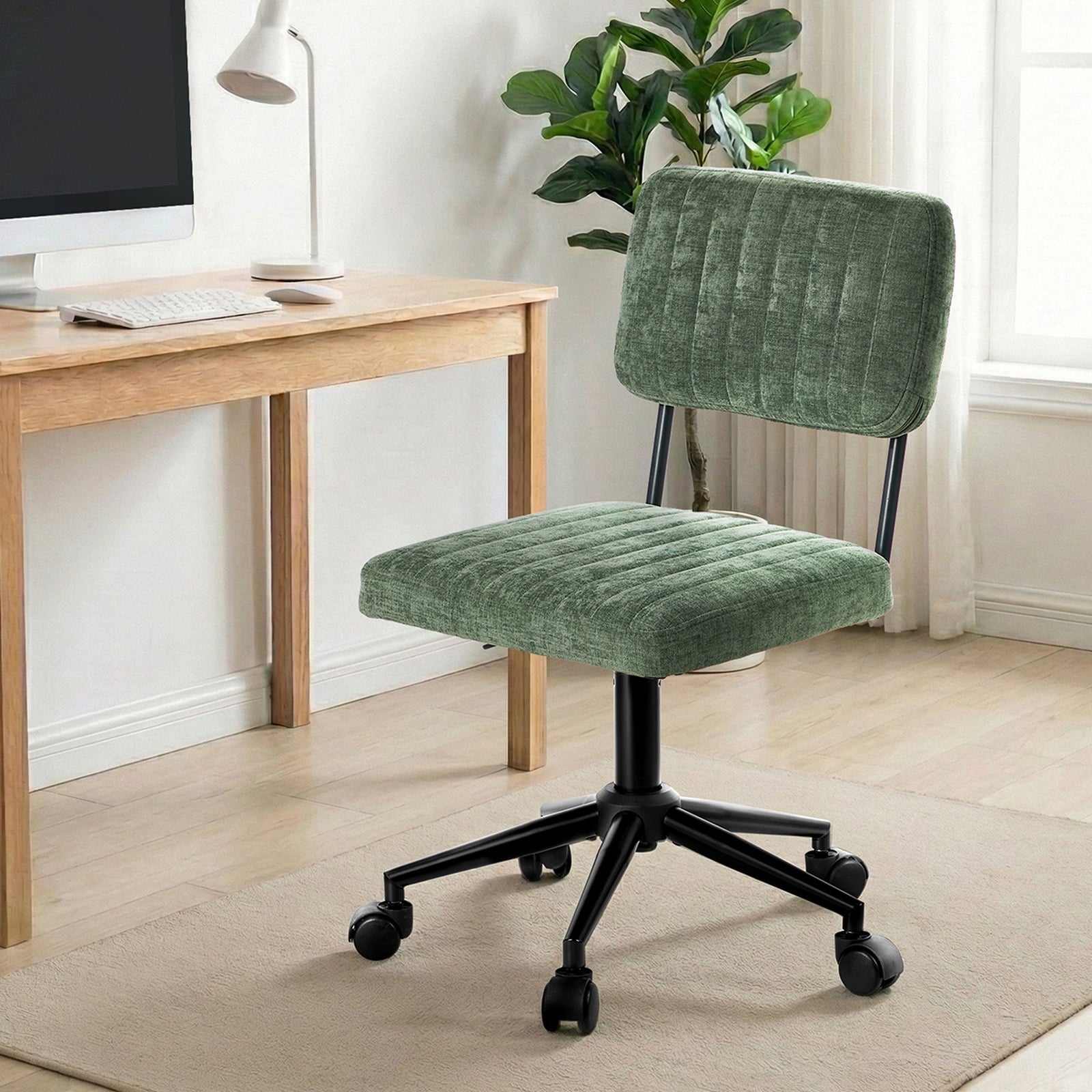 Oikiture Mid Back Armless Office Chair Swivel Computer Seat Polyester Green