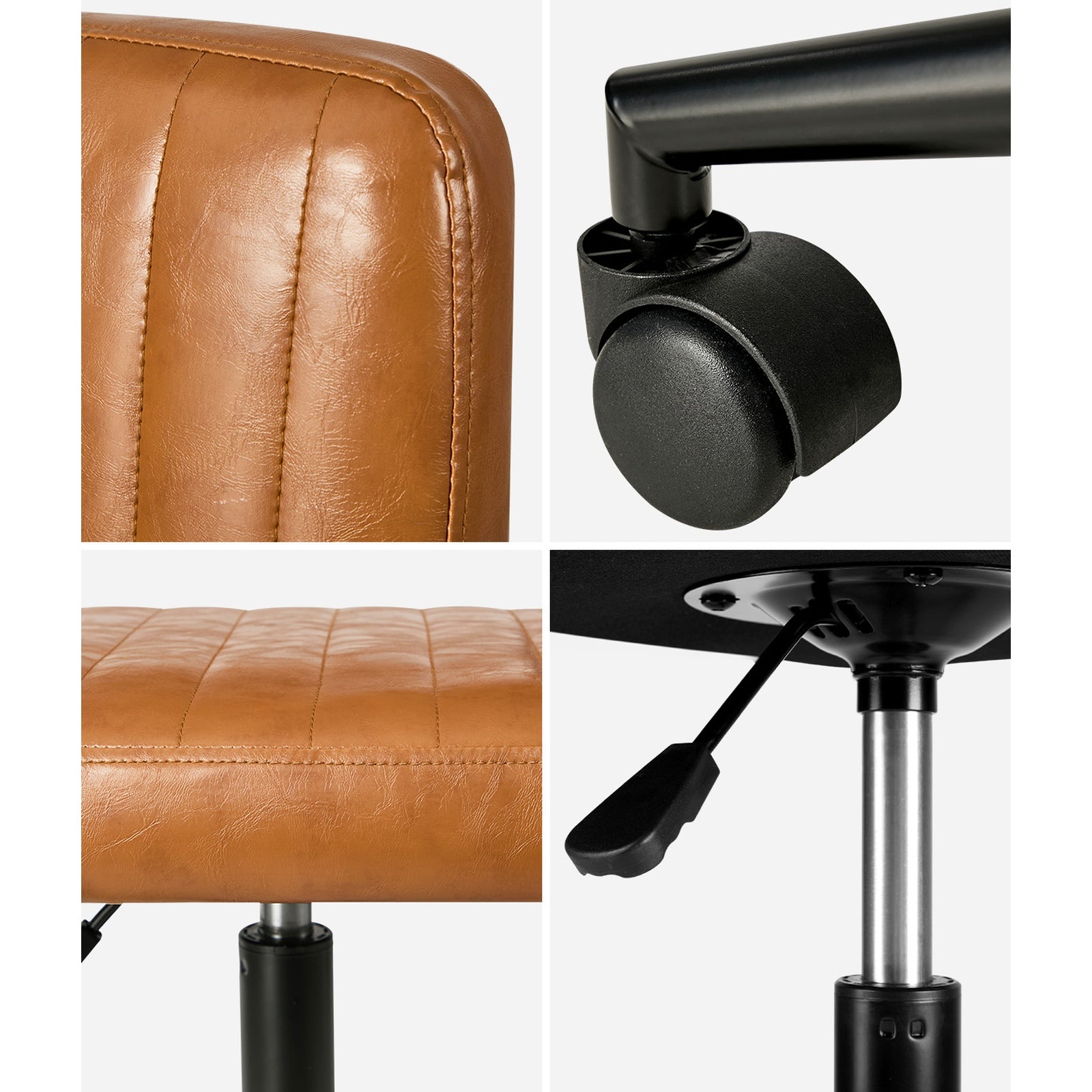 Oikiture Mid Back Armless Office Chair Swivel Computer Gaming Seat Leather Brown