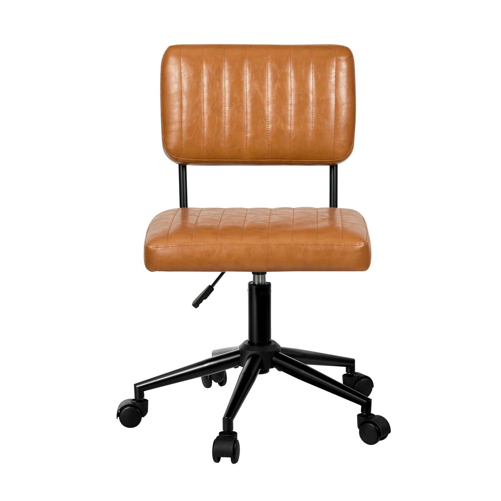 Oikiture Mid Back Armless Office Chair Swivel Computer Gaming Seat Leather Brown