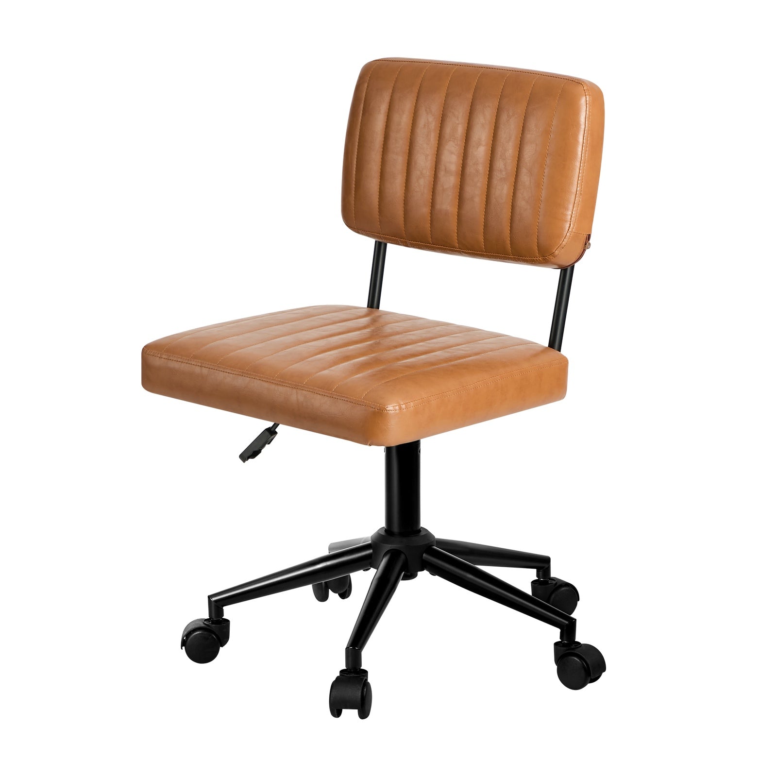 Oikiture Mid Back Armless Office Chair Swivel Computer Gaming Seat Leather Brown