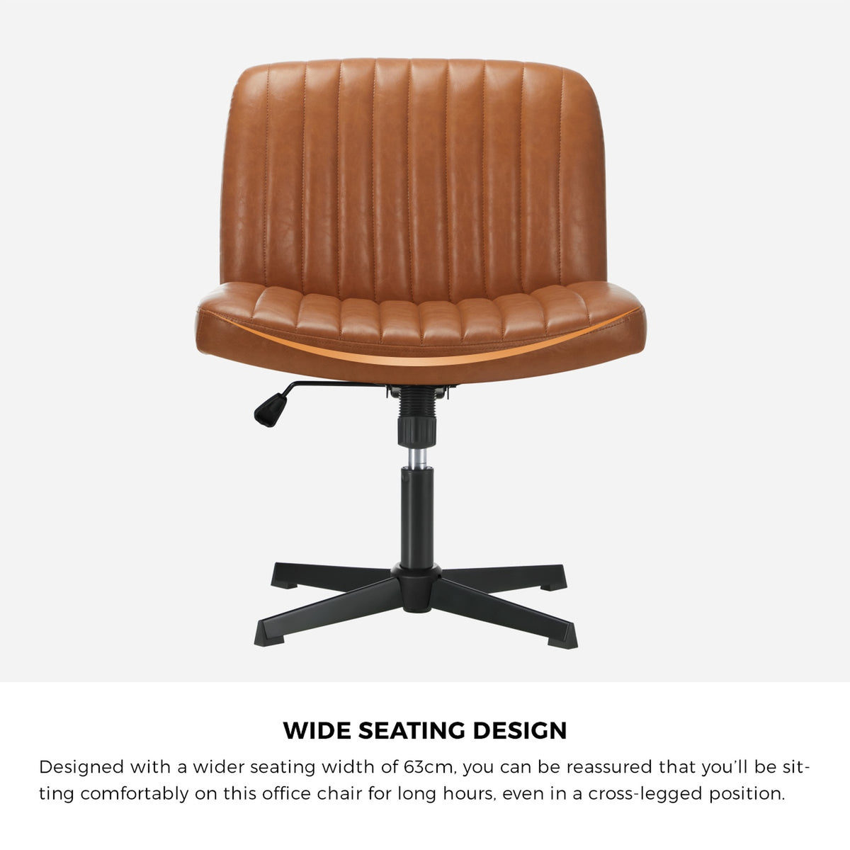 Oikiture Mid Back Armless Office Desk Chair Wide Seat Leather Brown No Wheels - Sunyee
