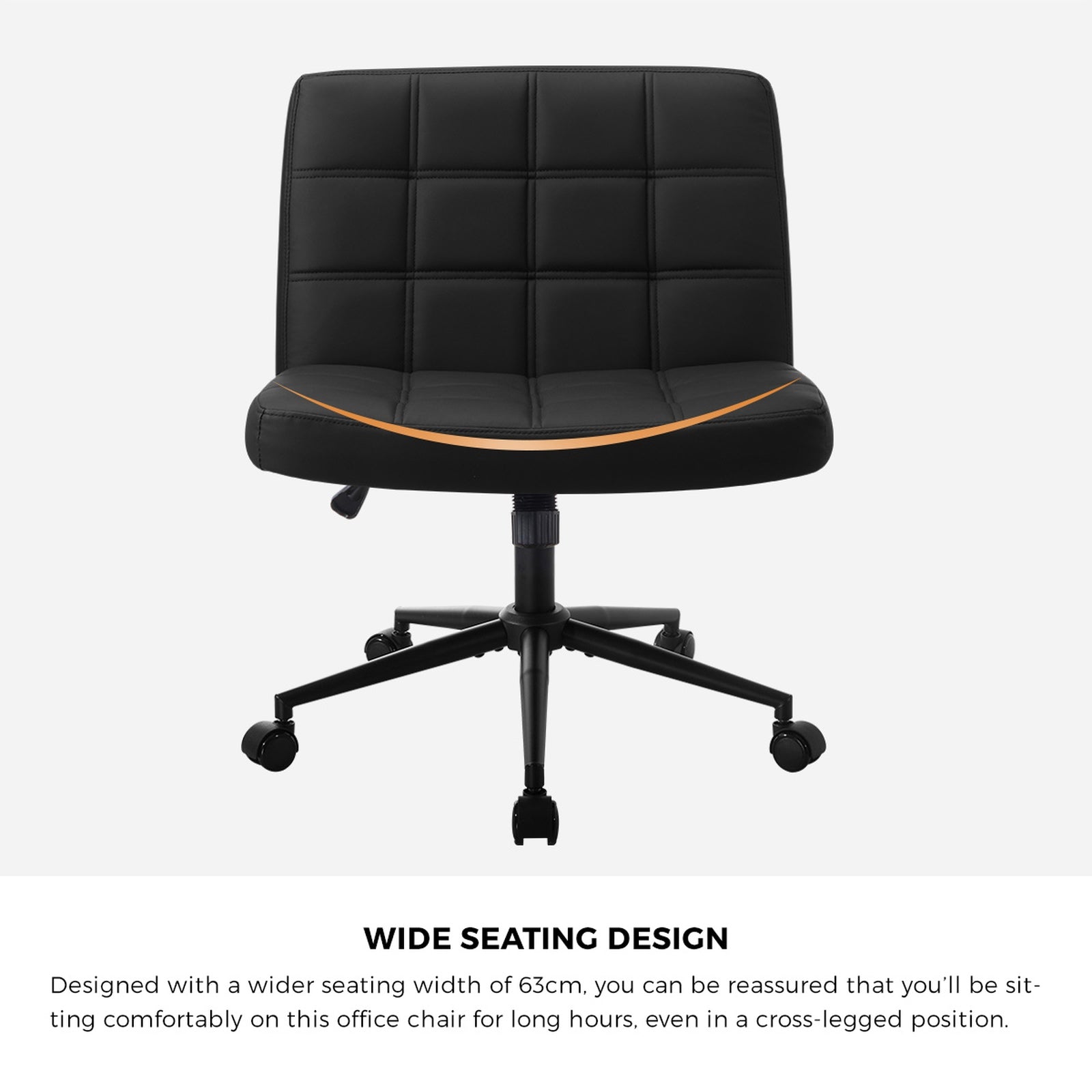 Oikiture Mid Back Armless Office Desk Chair Wide Seat PU Leather Black w/Wheels - Sunyee