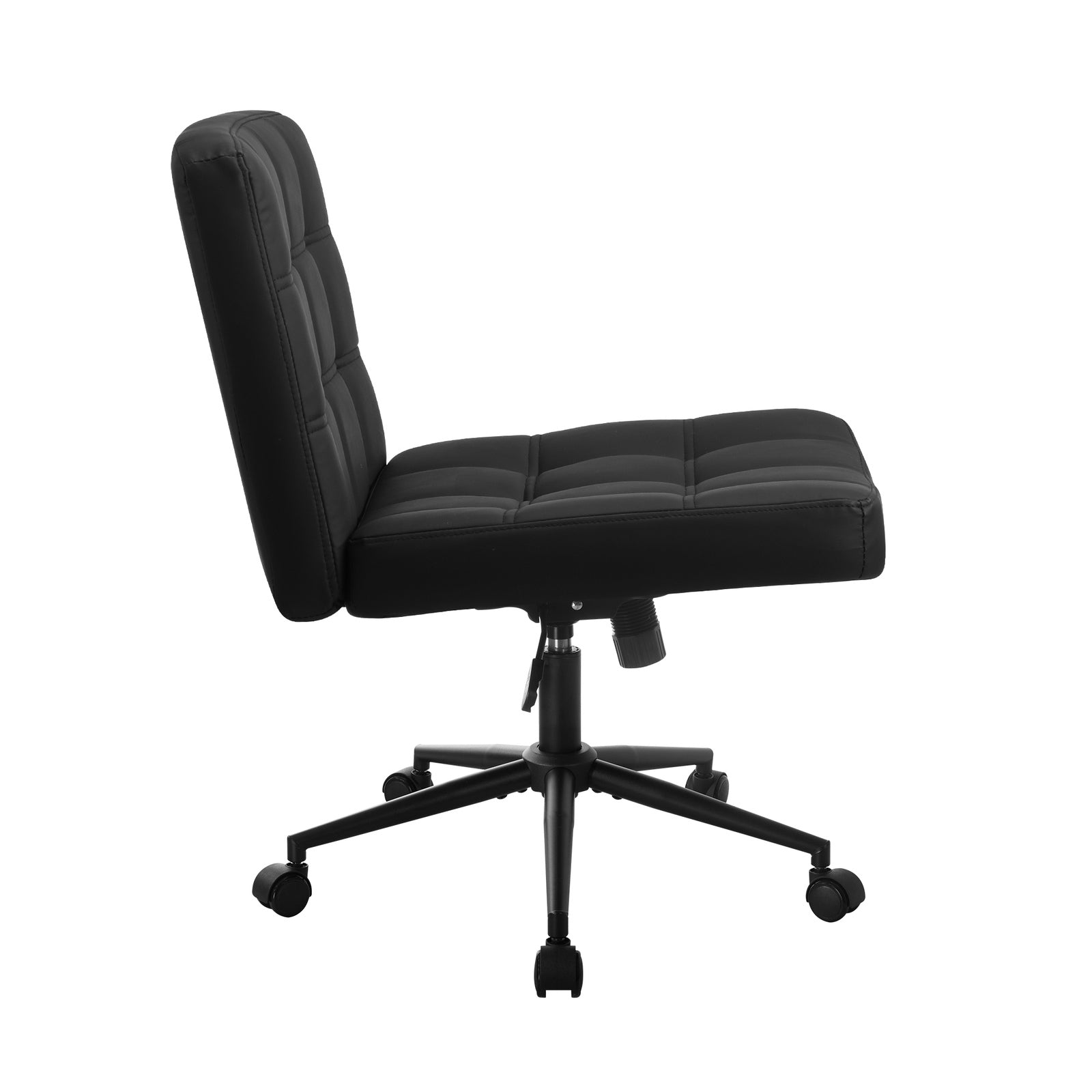 Oikiture Mid Back Armless Office Desk Chair Wide Seat PU Leather Black w/Wheels - Sunyee