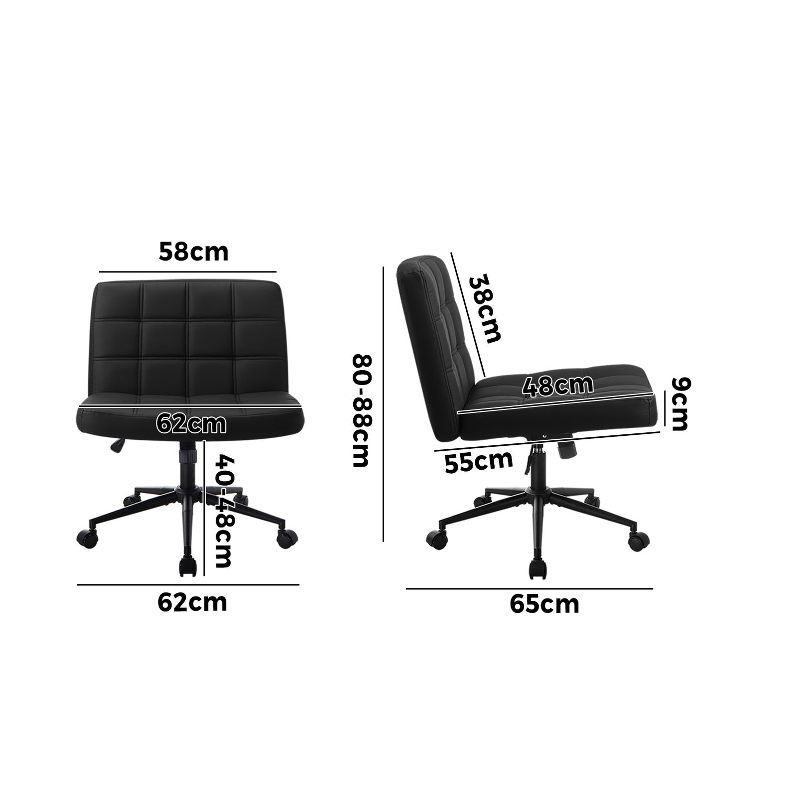 Oikiture Mid Back Armless Office Desk Chair Wide Seat PU Leather Black w/Wheels - Sunyee