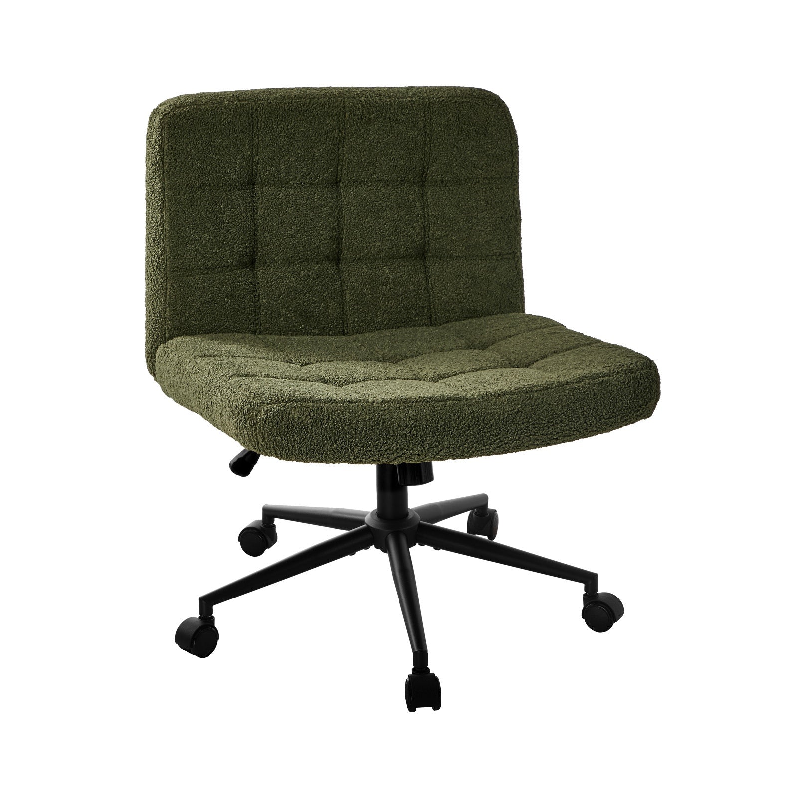 Oikiture Mid Back Armless Office Desk Chair Wide Seat Boucle Green with Wheels - Sunyee