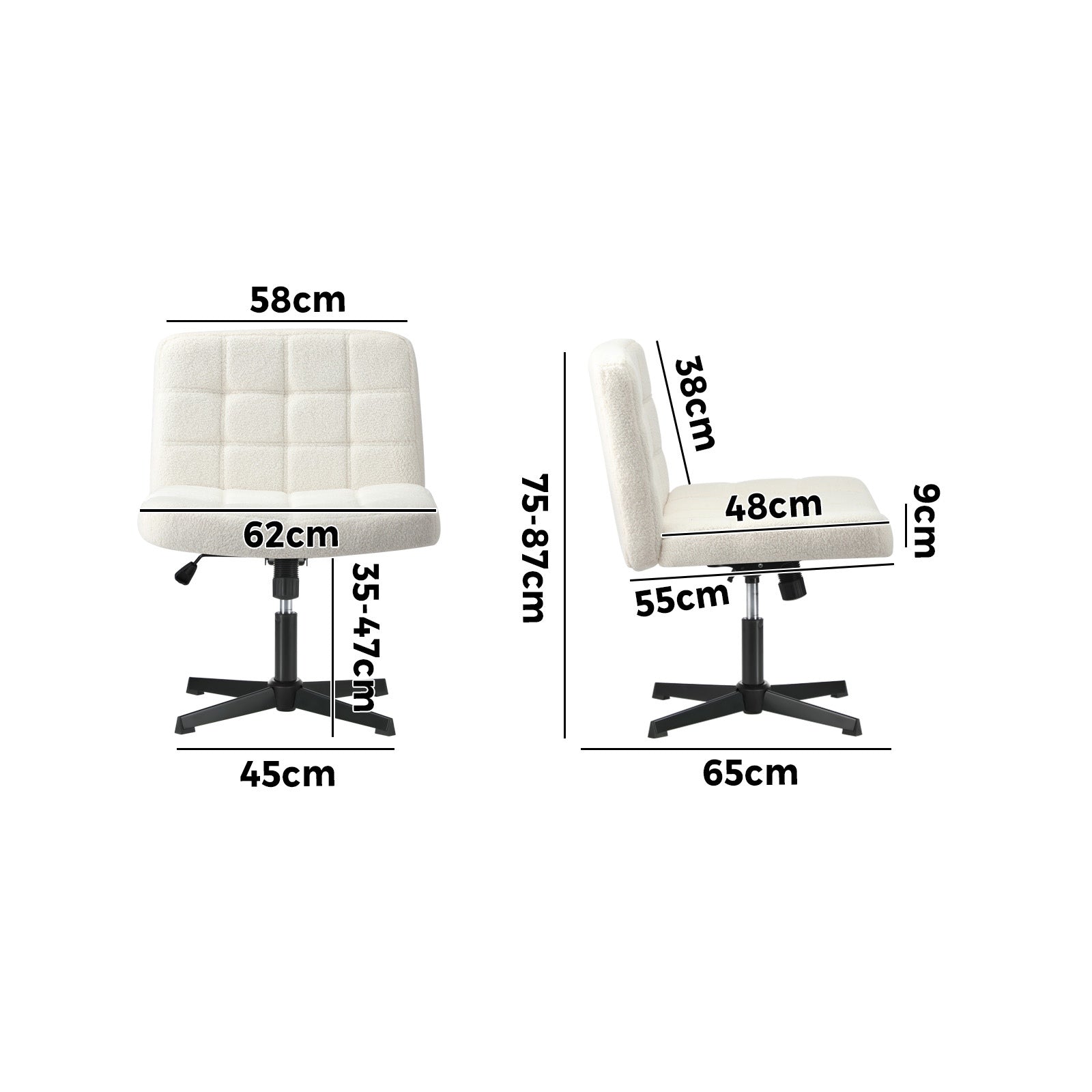 Oikiture Mid Back Armless Office Desk Chair Wide Seat Boucle White No Wheels - Sunyee