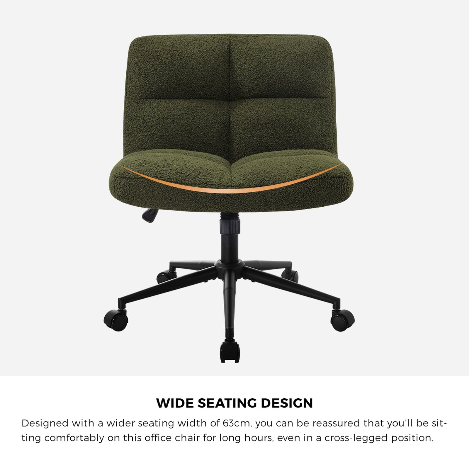 Oikiture Mid Back Armless Office Desk Chair Wide Seat with Wheels Boucle Green - Sunyee