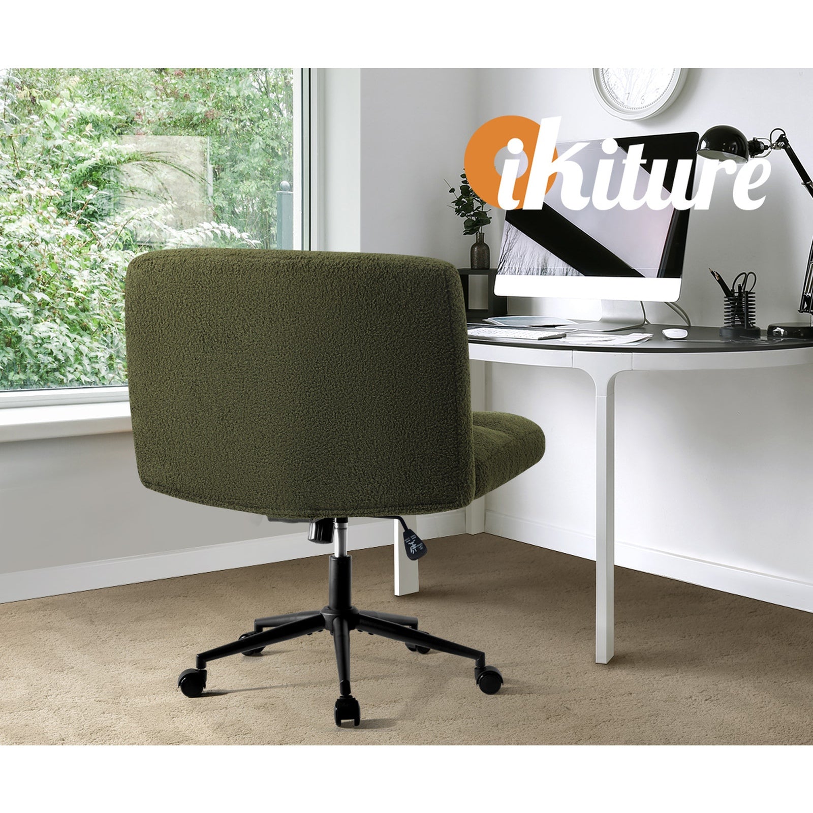 Oikiture Mid Back Armless Office Desk Chair Wide Seat with Wheels Boucle Green - Sunyee
