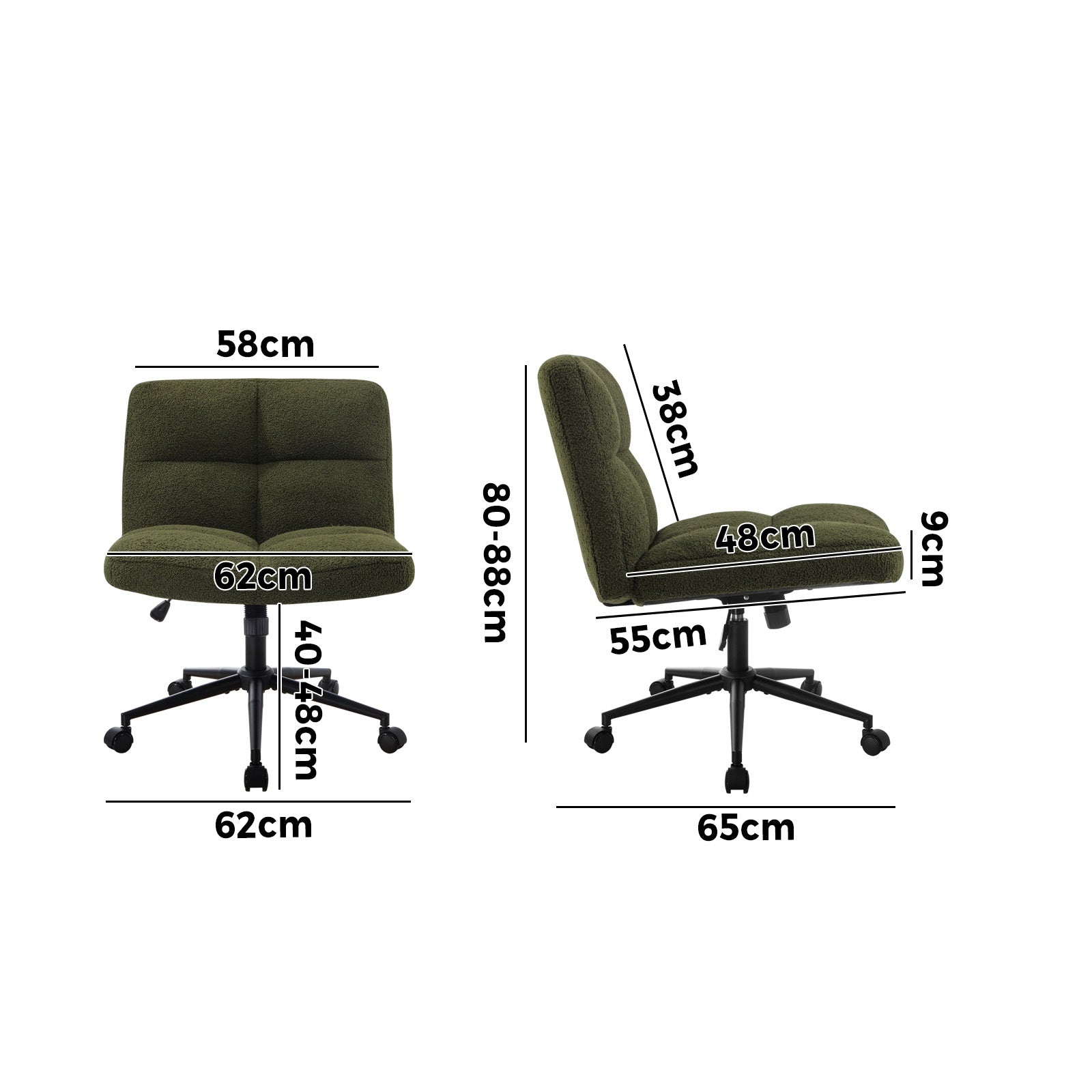 Oikiture Mid Back Armless Office Desk Chair Wide Seat with Wheels Boucle Green - Sunyee