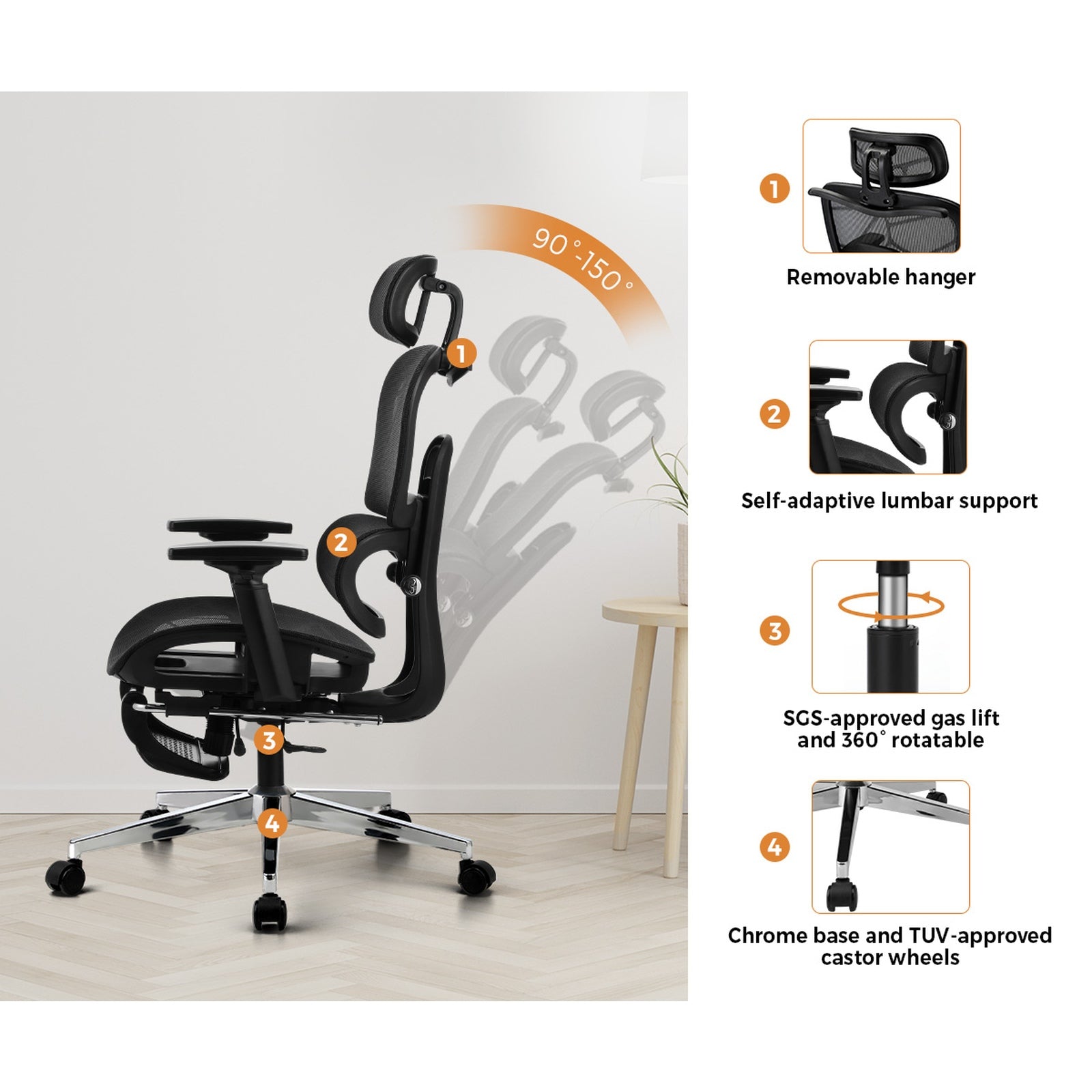 Oikiture Ergonomic Office Chair Mesh Executive Seat Computer Chairs Black - Sunyee