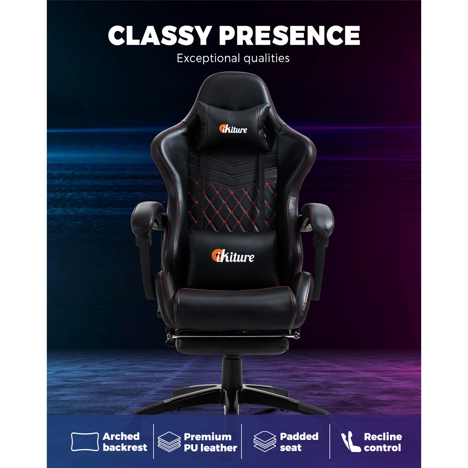 Oikiture Gaming Chair Office Executive Chairs Footrest Computer Seat PU Leather - Sunyee