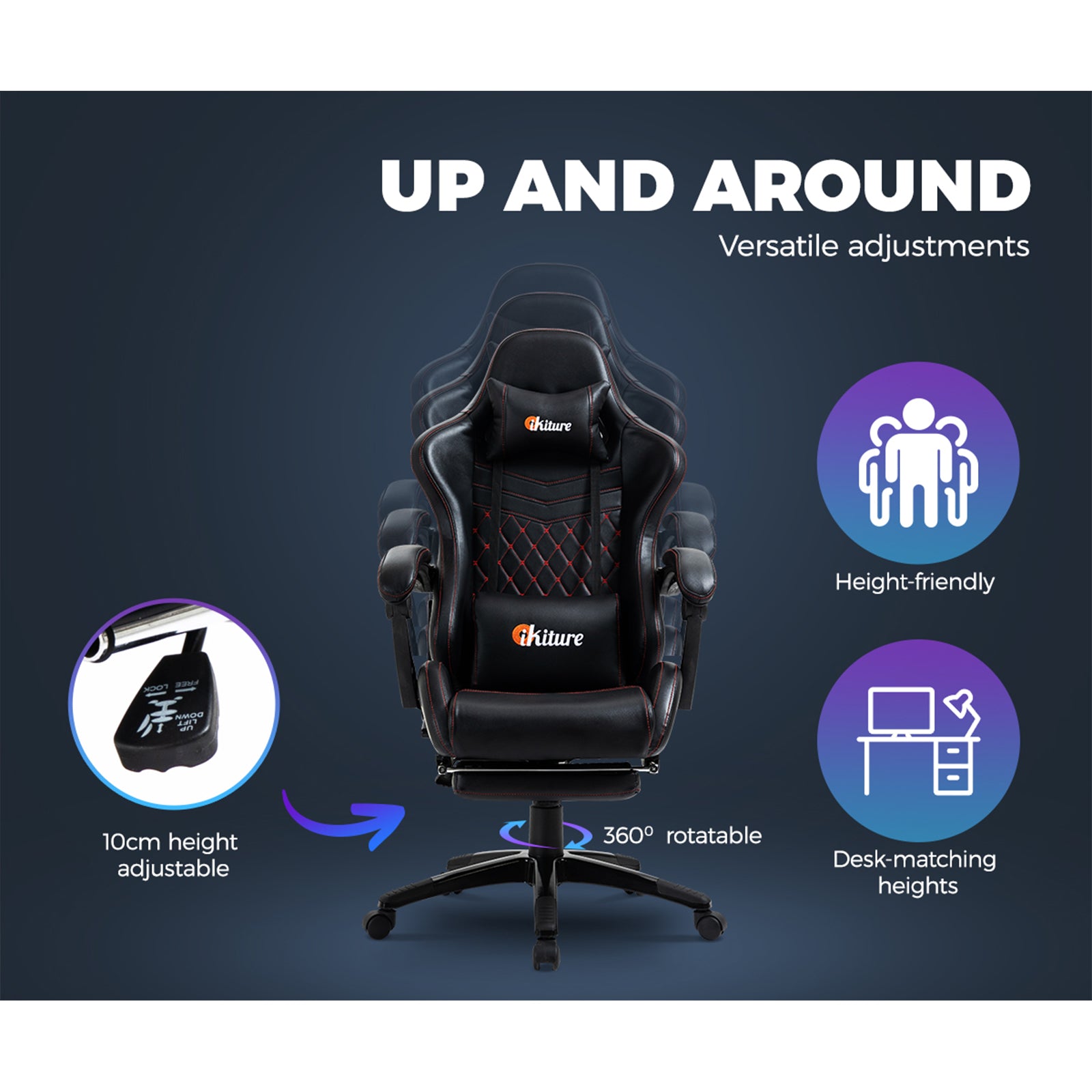Oikiture Gaming Chair Office Executive Chairs Footrest Computer Seat PU Leather - Sunyee