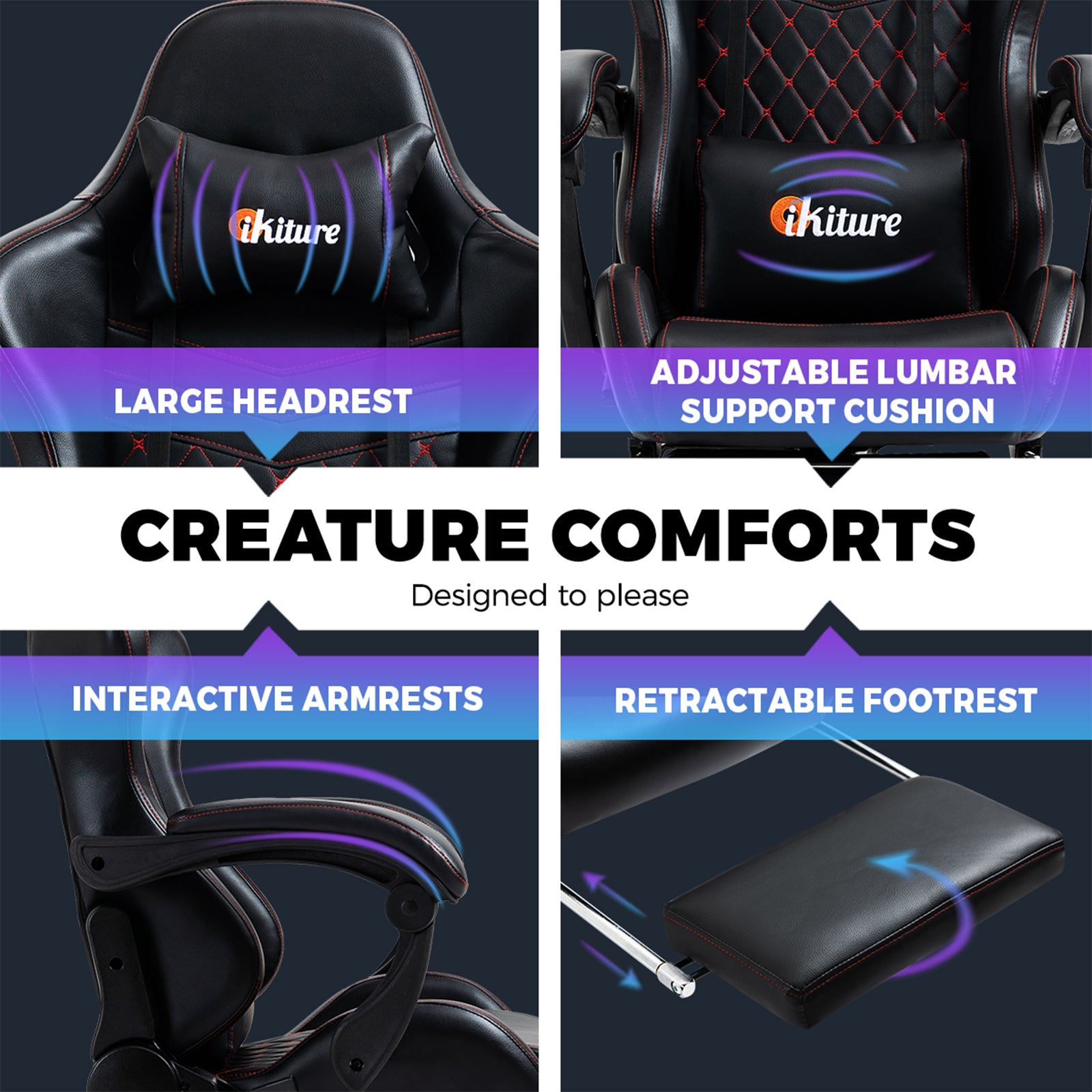 Oikiture Gaming Chair Office Executive Chairs Footrest Computer Seat PU Leather - Sunyee