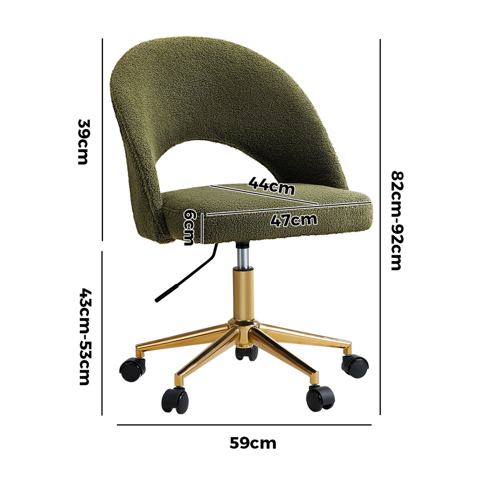 Oikiture High Back Hollow Armless Home Office Chair Boucle Green&Gold - Sunyee