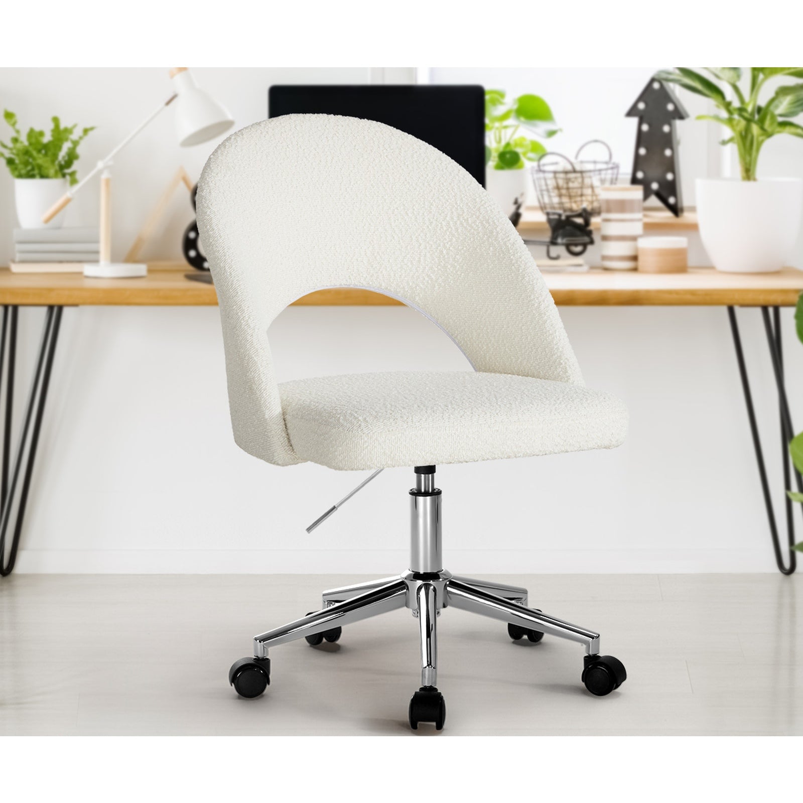 Oikiture High Back Hollow Armless Home Office Chair Boucle White&Silver - Sunyee