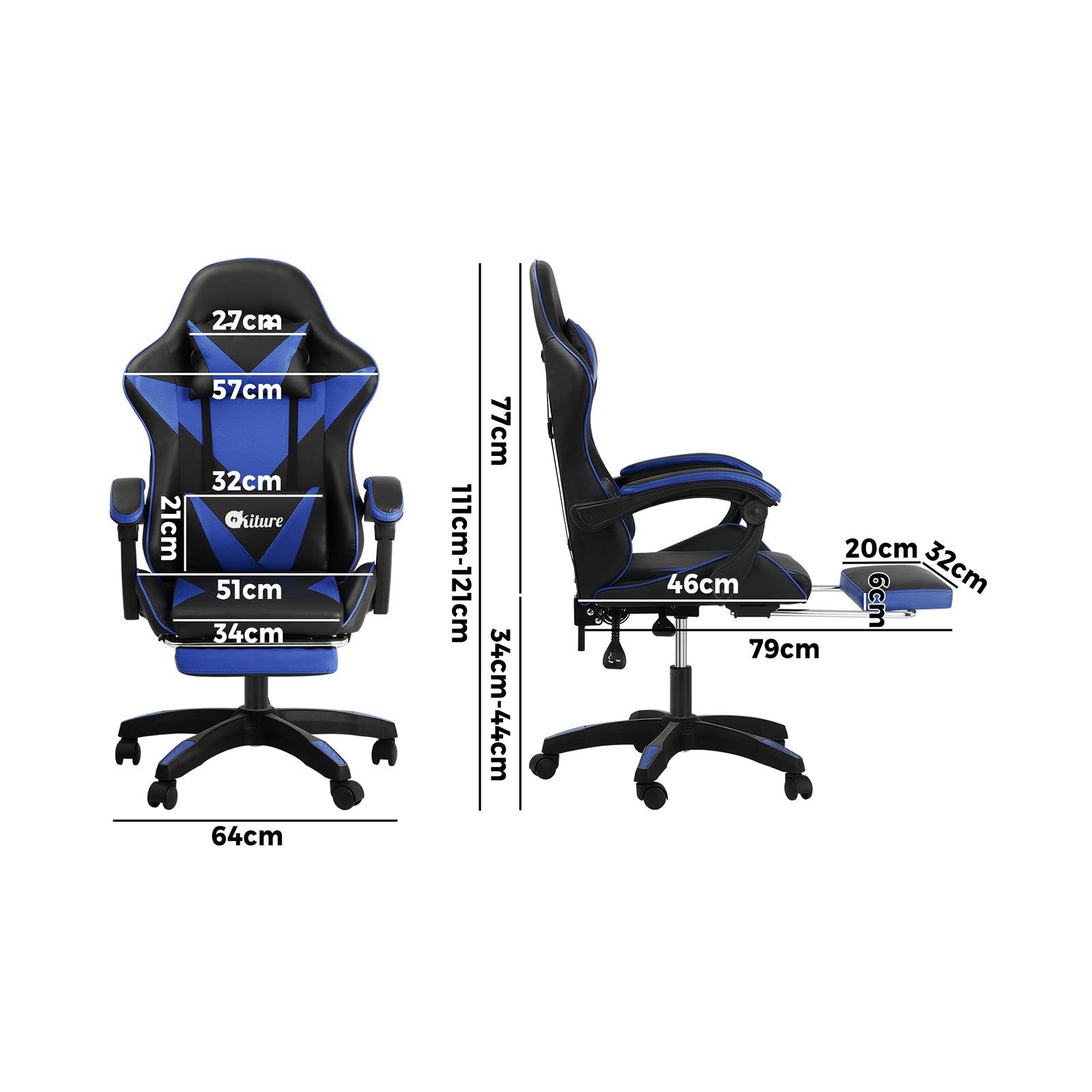 Oikiture Gaming Chair Massage Racing Recliner Office PU Leather with Footrest - Sunyee