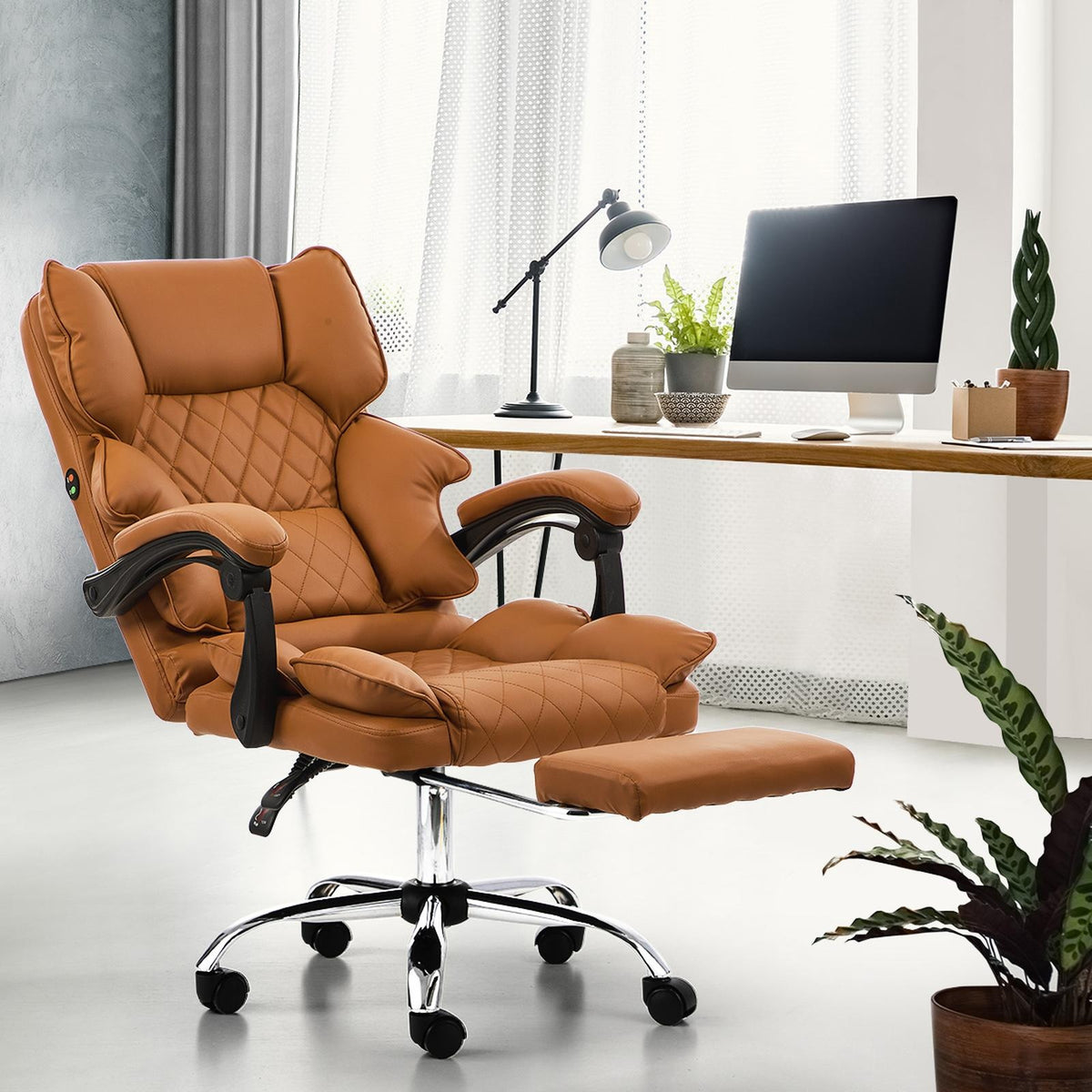 Oikiture Massage Office Chair Recliner Racing Chairs PU Footrest