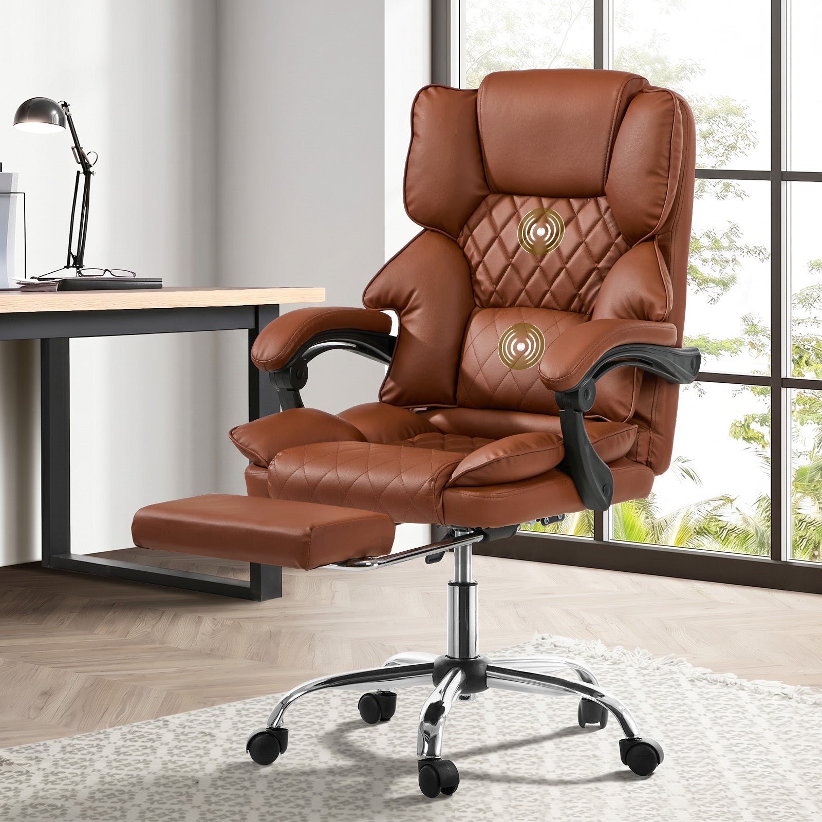 Oikiture Massage Office Chair PU Leather Adjustable Computer Gaming Dark Brown