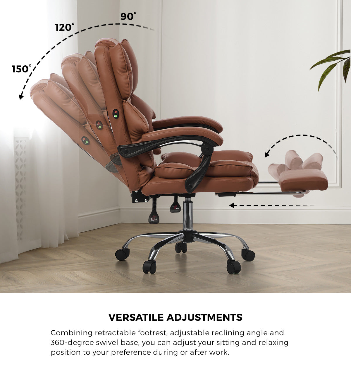 Oikiture Massage Office Chair PU Leather Adjustable Computer Gaming Dark Brown