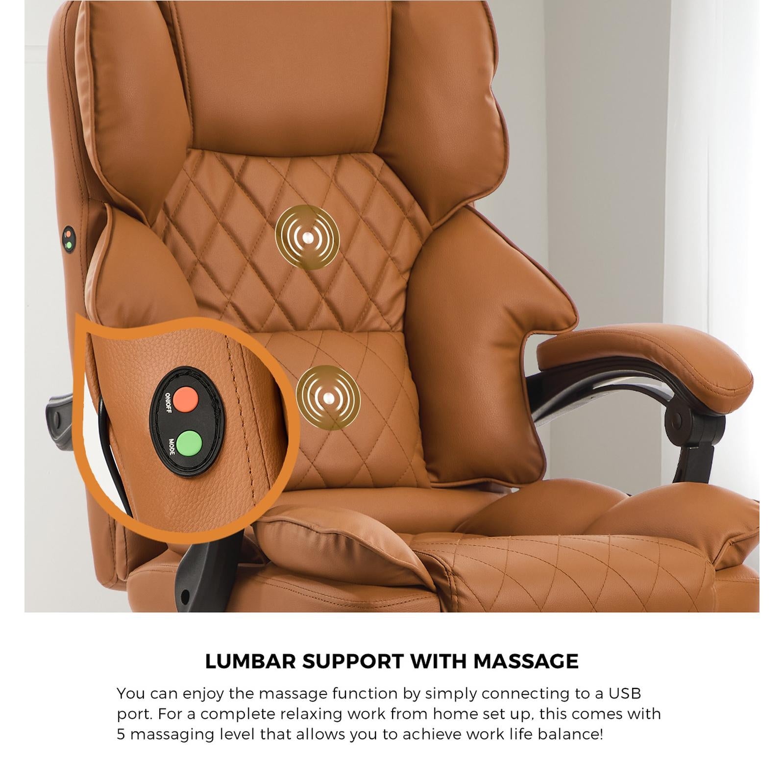 Oikiture Massage Office Chair Computer Racer PU Leather Seat Recliner