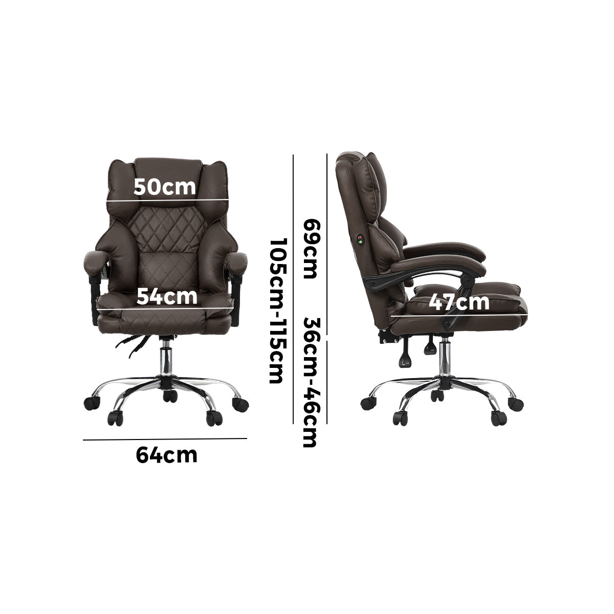 Oikiture Massage Office Chair Computer Racer PU Leather Seat Recliner Chocolate
