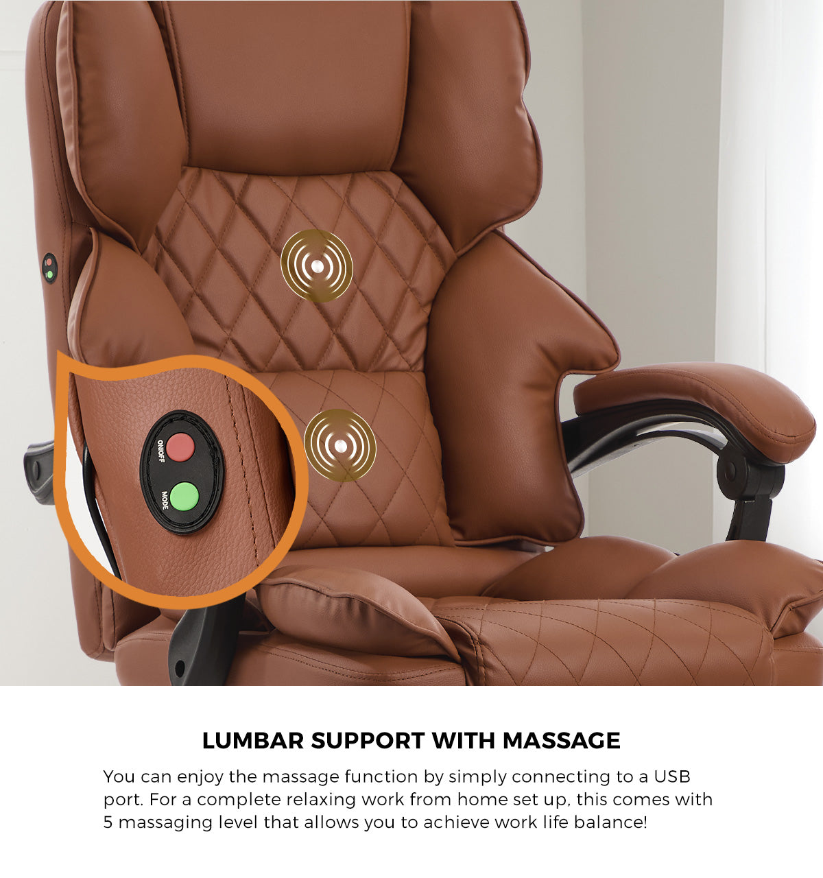 Oikiture Massage Office Chair Recliner Racing Computer Chairs PU Dark Brown