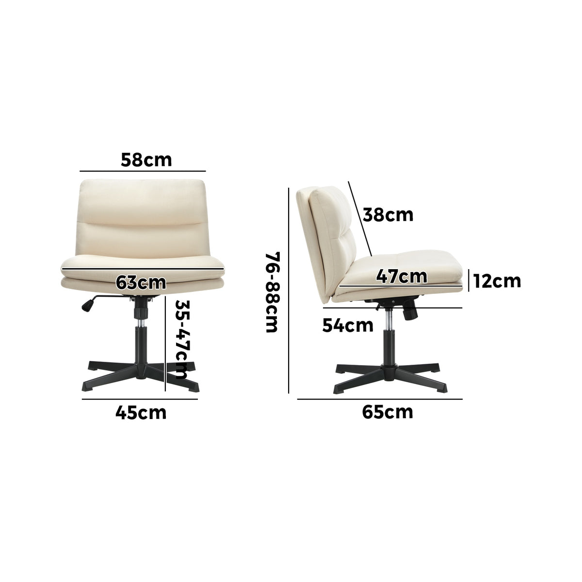 Oikiture Mid Back Armless Office Desk Chair Wide Seat No Wheels Linen Beige