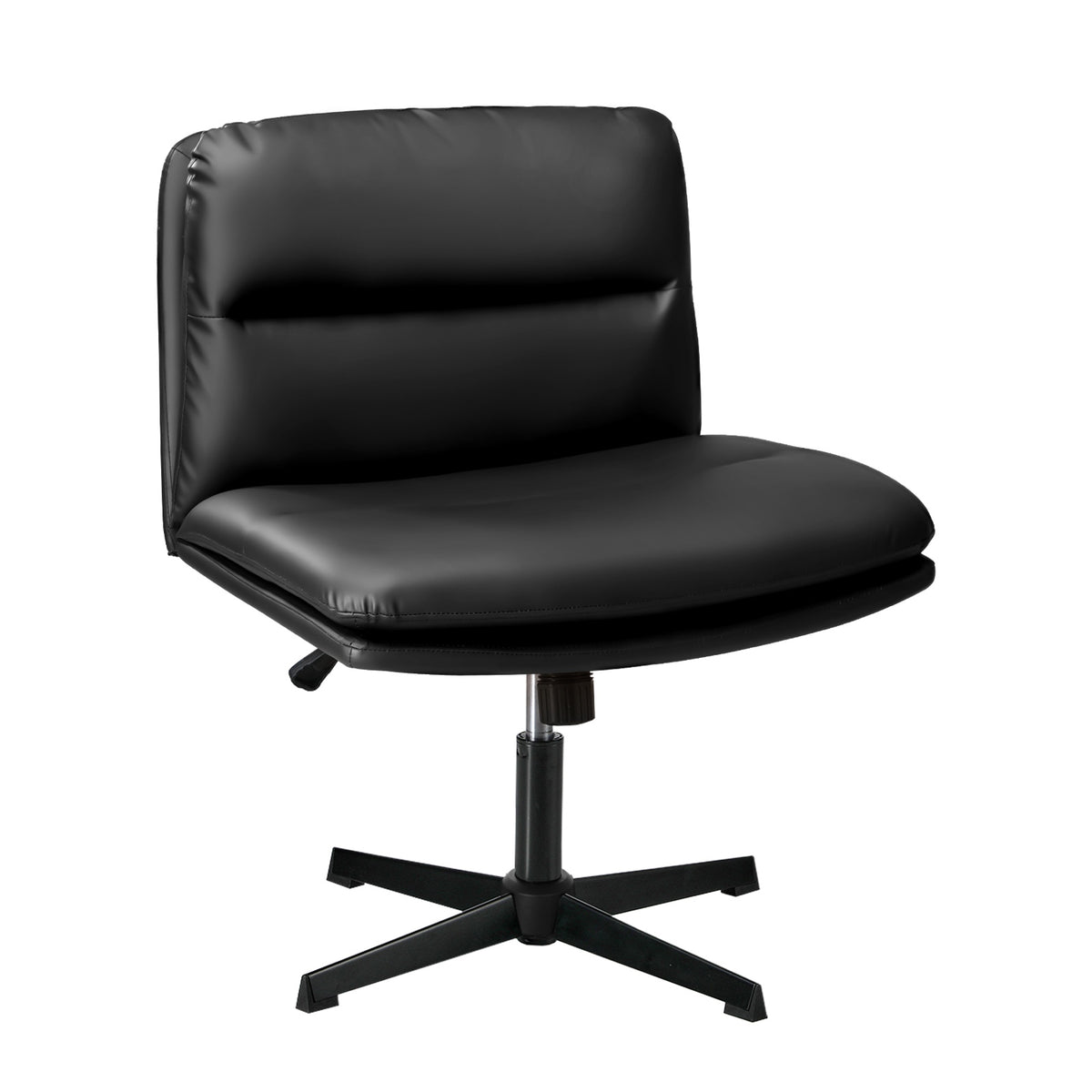 Oikiture Mid Back Armless Office Desk Chair Wide Seat No Wheels Leather Black