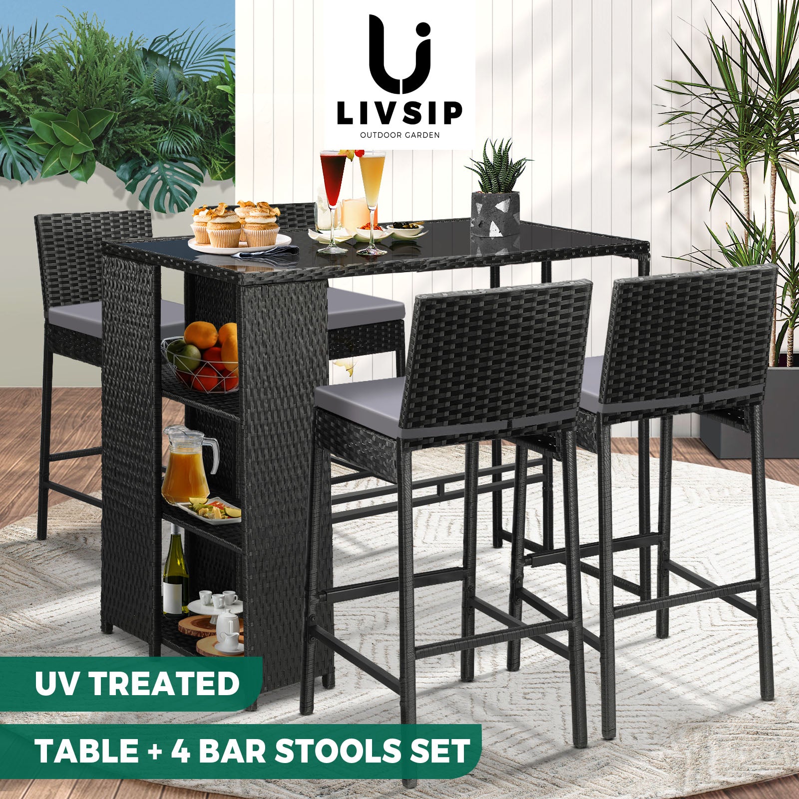 Livsip Outdoor Furniture Bar Table and Chairs Dining Chairs Wicker Patio Set - Sunyee