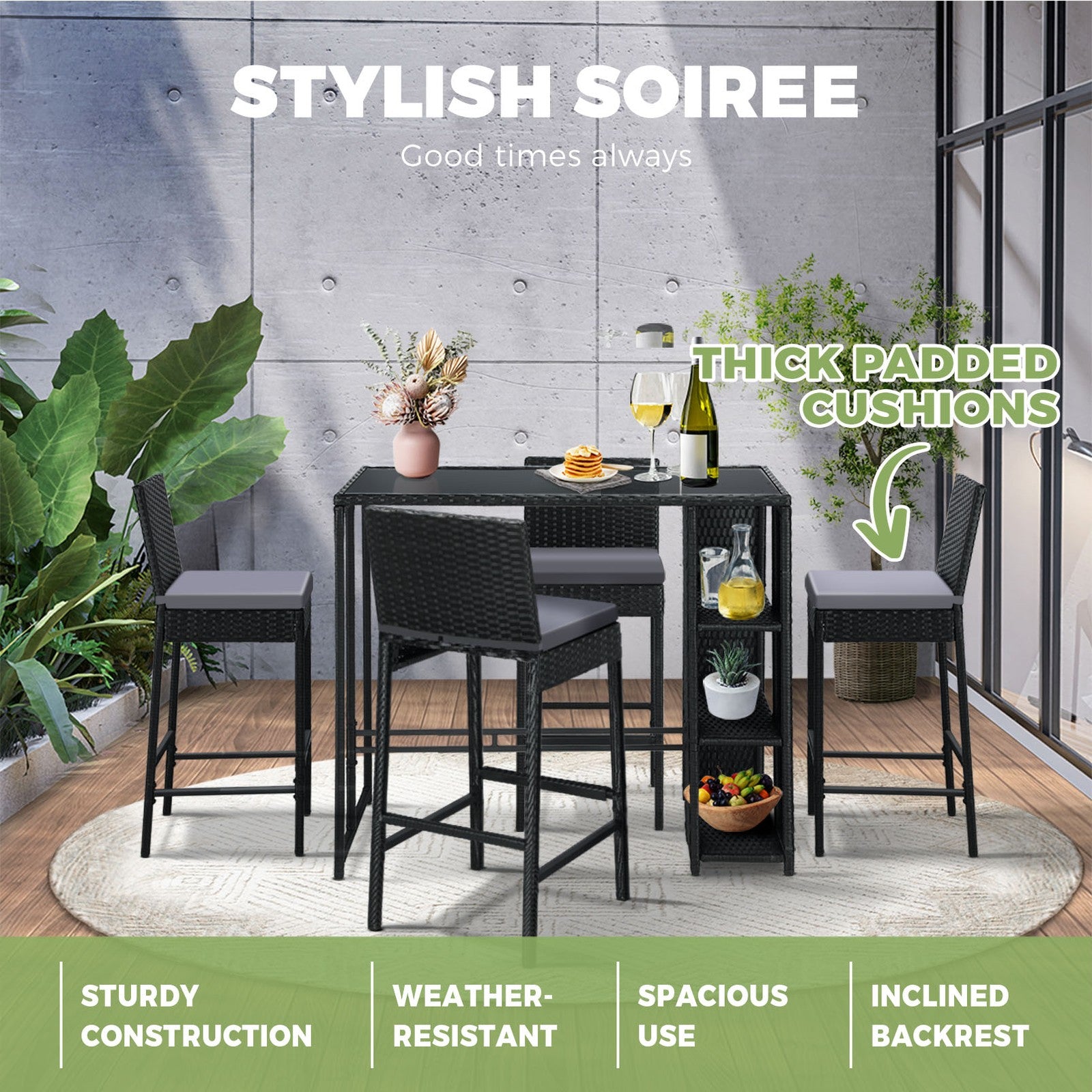 Livsip Outdoor Furniture Bar Table and Chairs Dining Chairs Wicker Patio Set - Sunyee