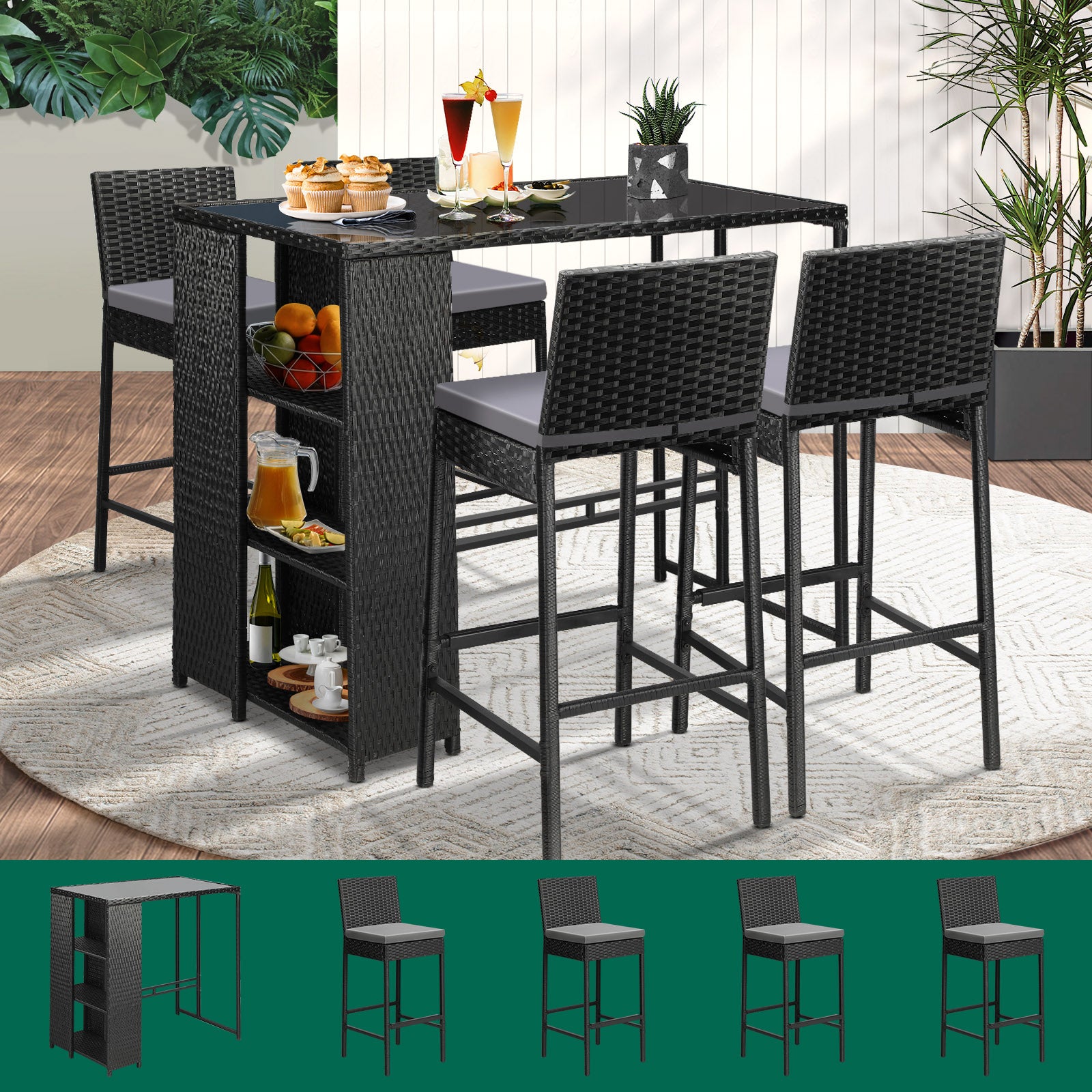 Livsip Outdoor Furniture Bar Table and Chairs Dining Chairs Wicker Patio Set - Sunyee