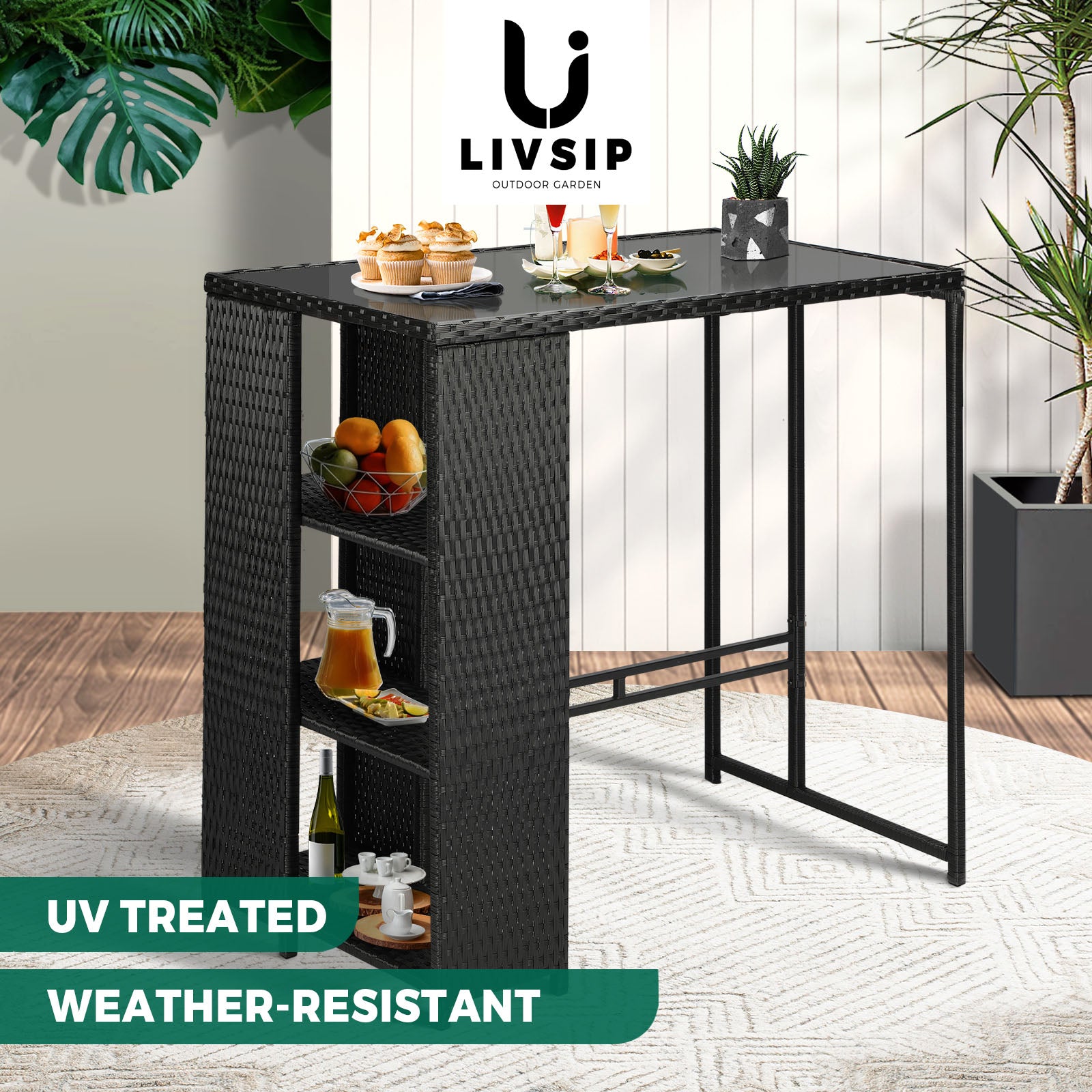 Livsip Outdoor Furniture Bar Table and Chairs Dining Chairs Wicker Patio Set - Sunyee