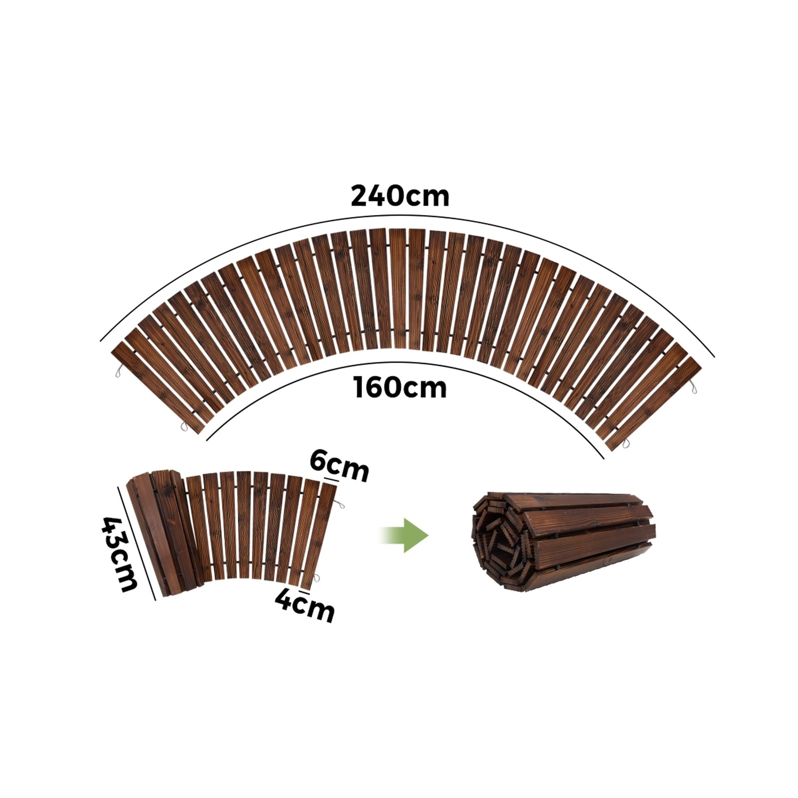 Livsip Garden Wooden Pathway 8ft Roll-Out Curved Wood Walkway Backyard Outdoor - Sunyee