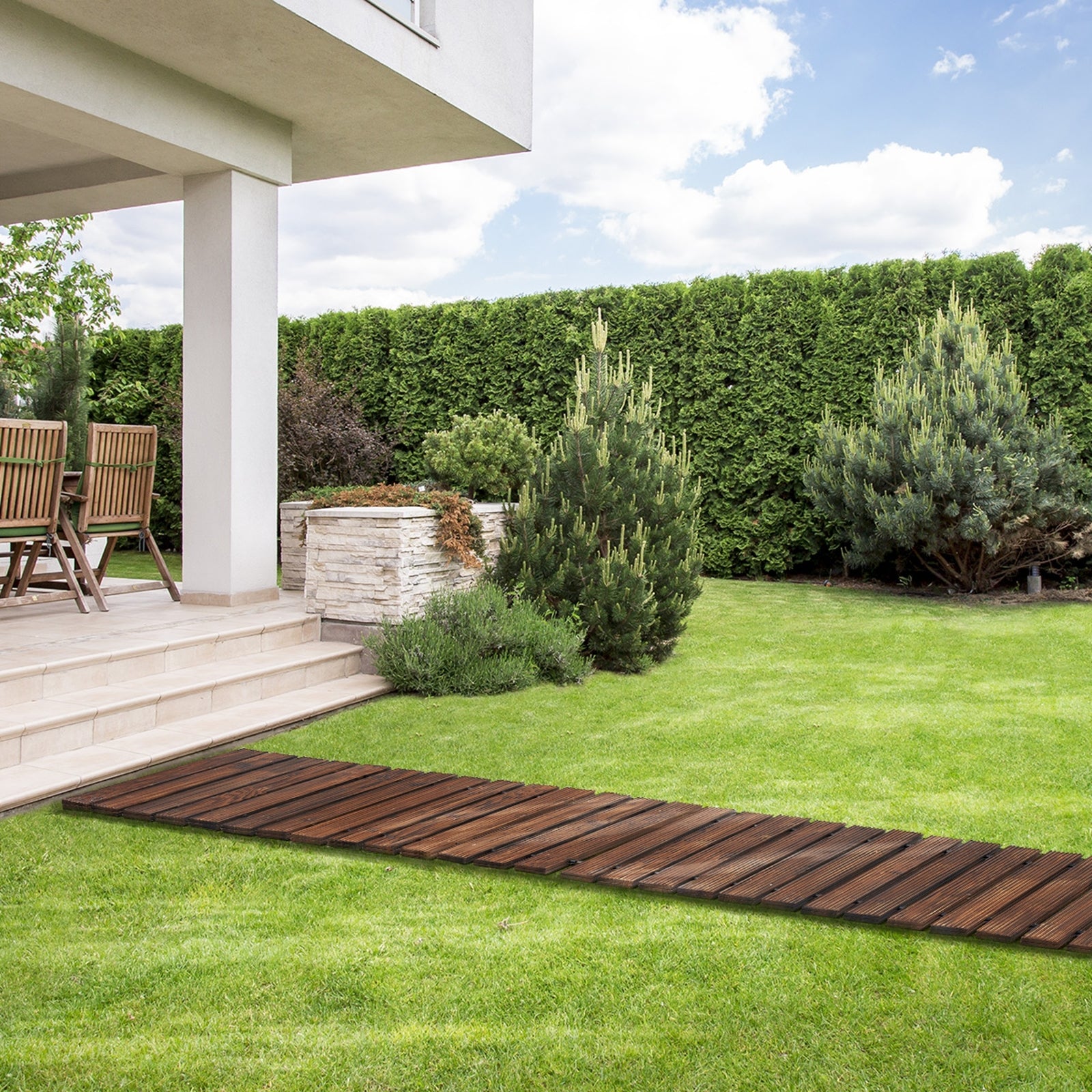 Livsip Garden Wooden Pathway 8ft Roll-Out Straight Wood Walkway Backyard Outdoor - Sunyee