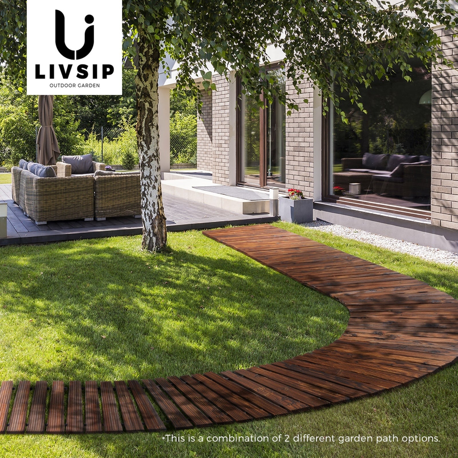 Livsip Garden Wooden Pathway 8ft Roll-Out Straight Wood Walkway Backyard Outdoor - Sunyee