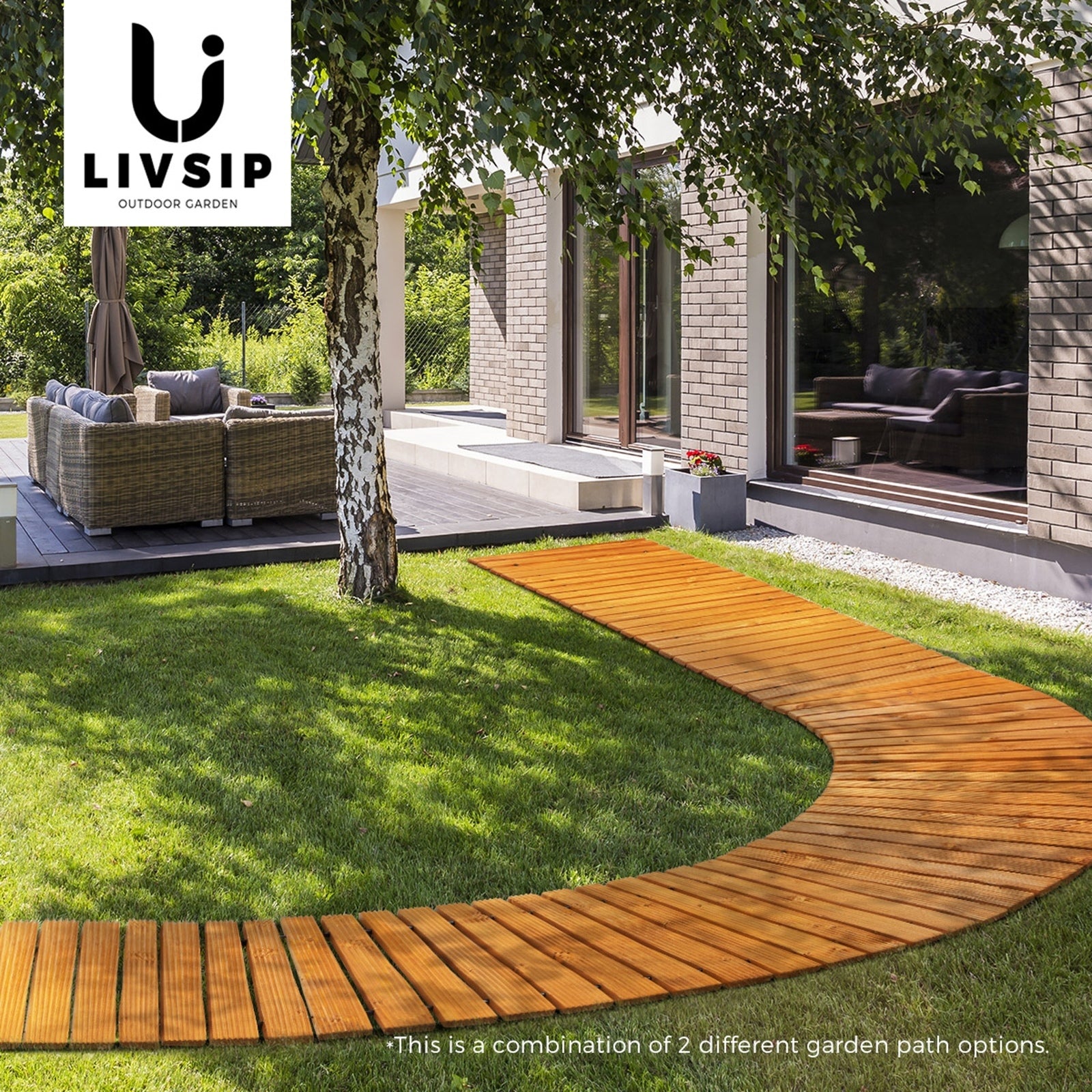 Livsip Garden Wooden Pathway 8ft Straight Roll-Out Wood Walkway Outdoor Backyard - Sunyee