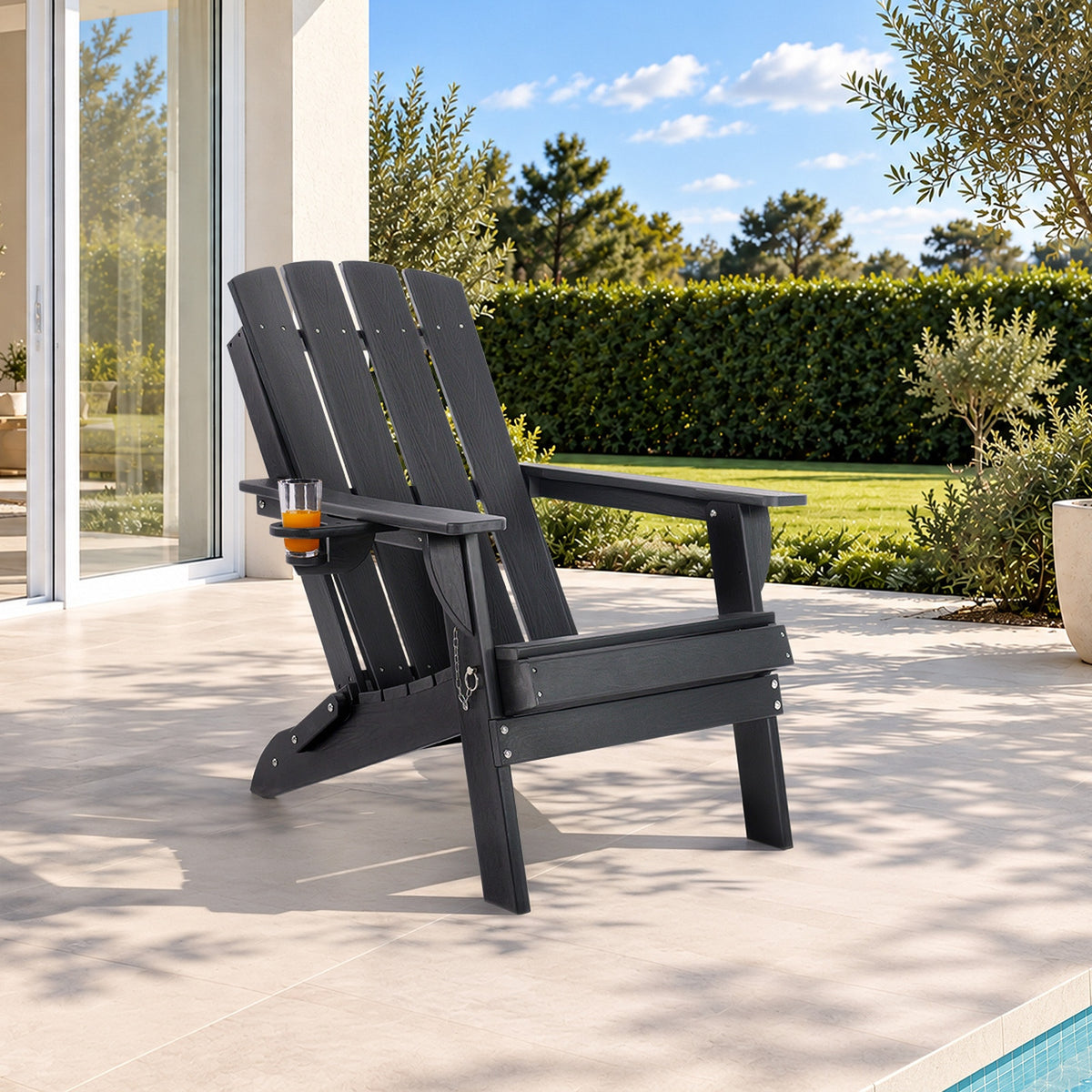 Livsip HDPE Adirondack Chair Outdoor Furniture Folding Lounge Beach Chair Black