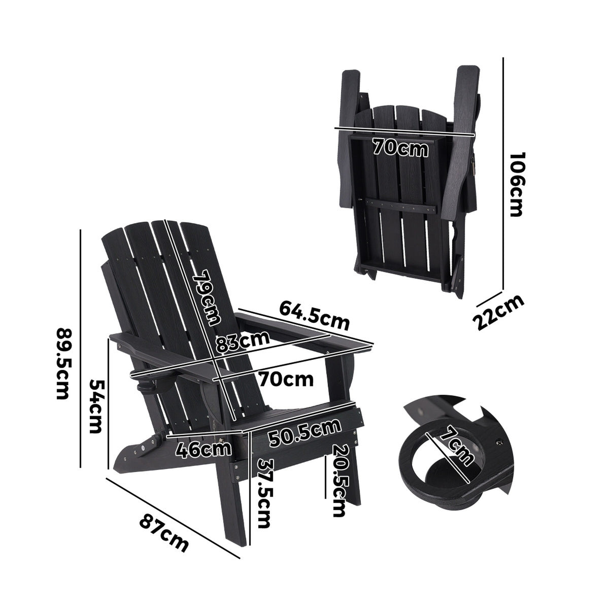 Livsip HDPE Adirondack Chair Outdoor Furniture Folding Lounge Beach Chair Black
