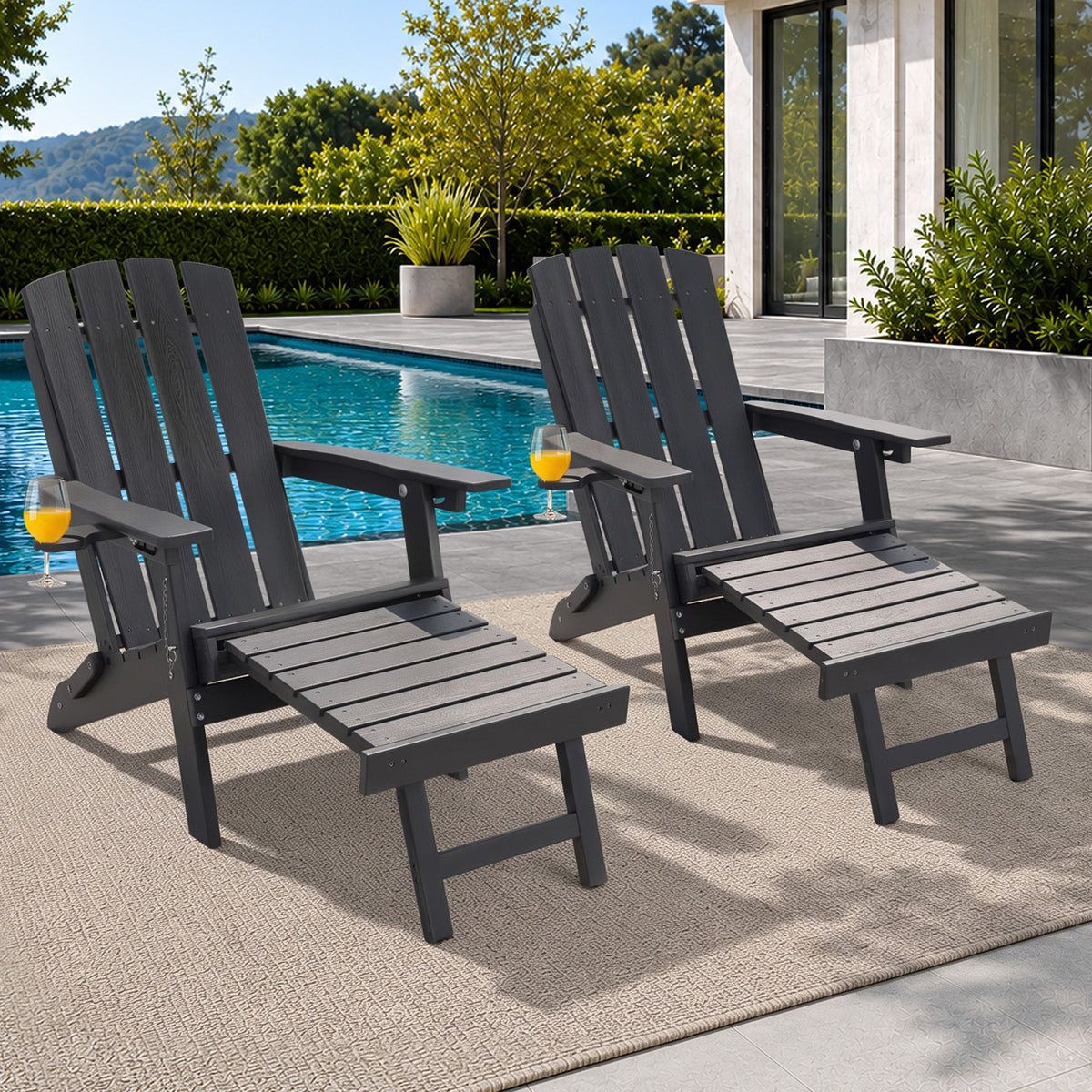 Livsip 2PCS Sun Lounge Outdoor Beach Chairs Foldable HDPE Adirondack Chair Black