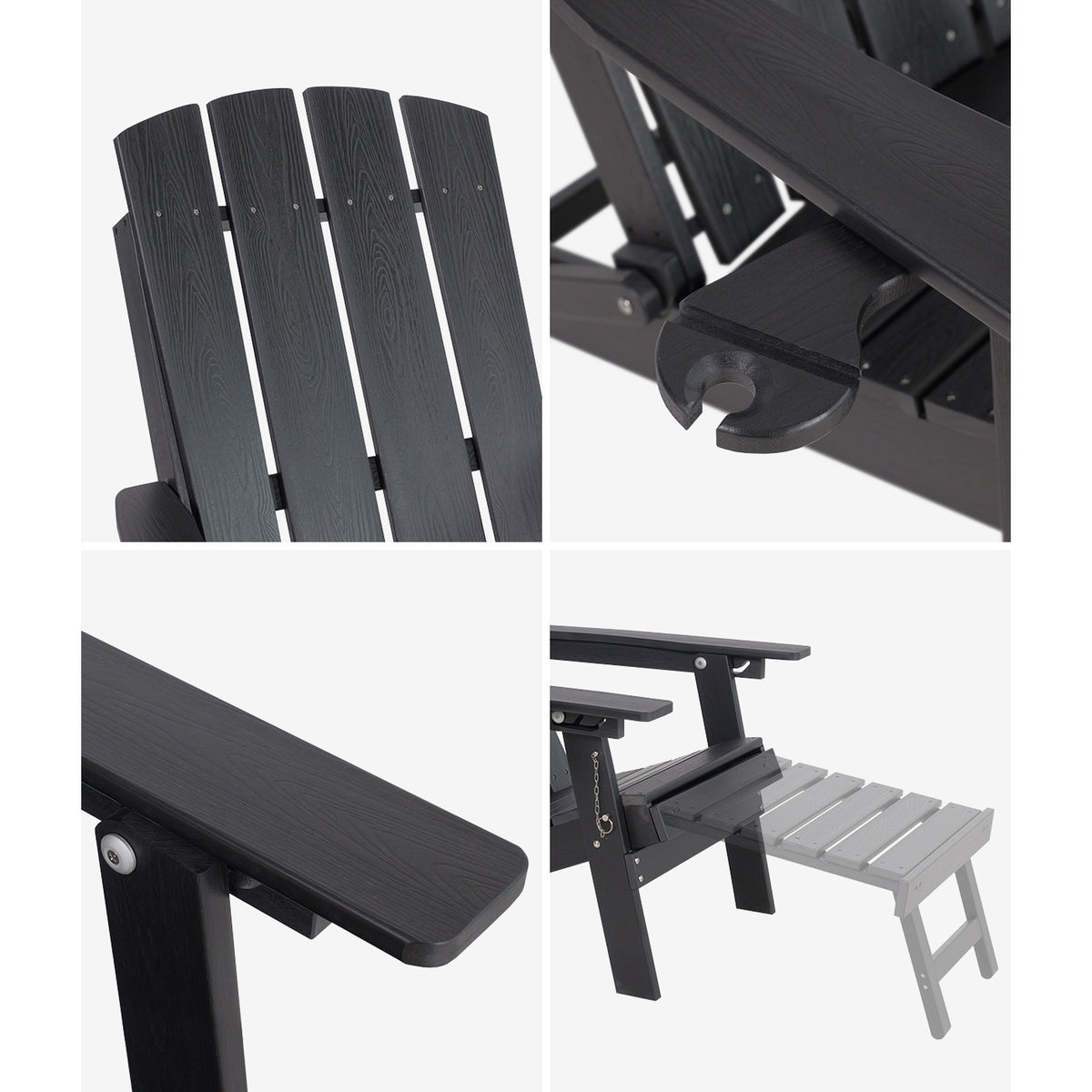 Livsip 2PCS Sun Lounge Outdoor Beach Chairs Foldable HDPE Adirondack Chair Black